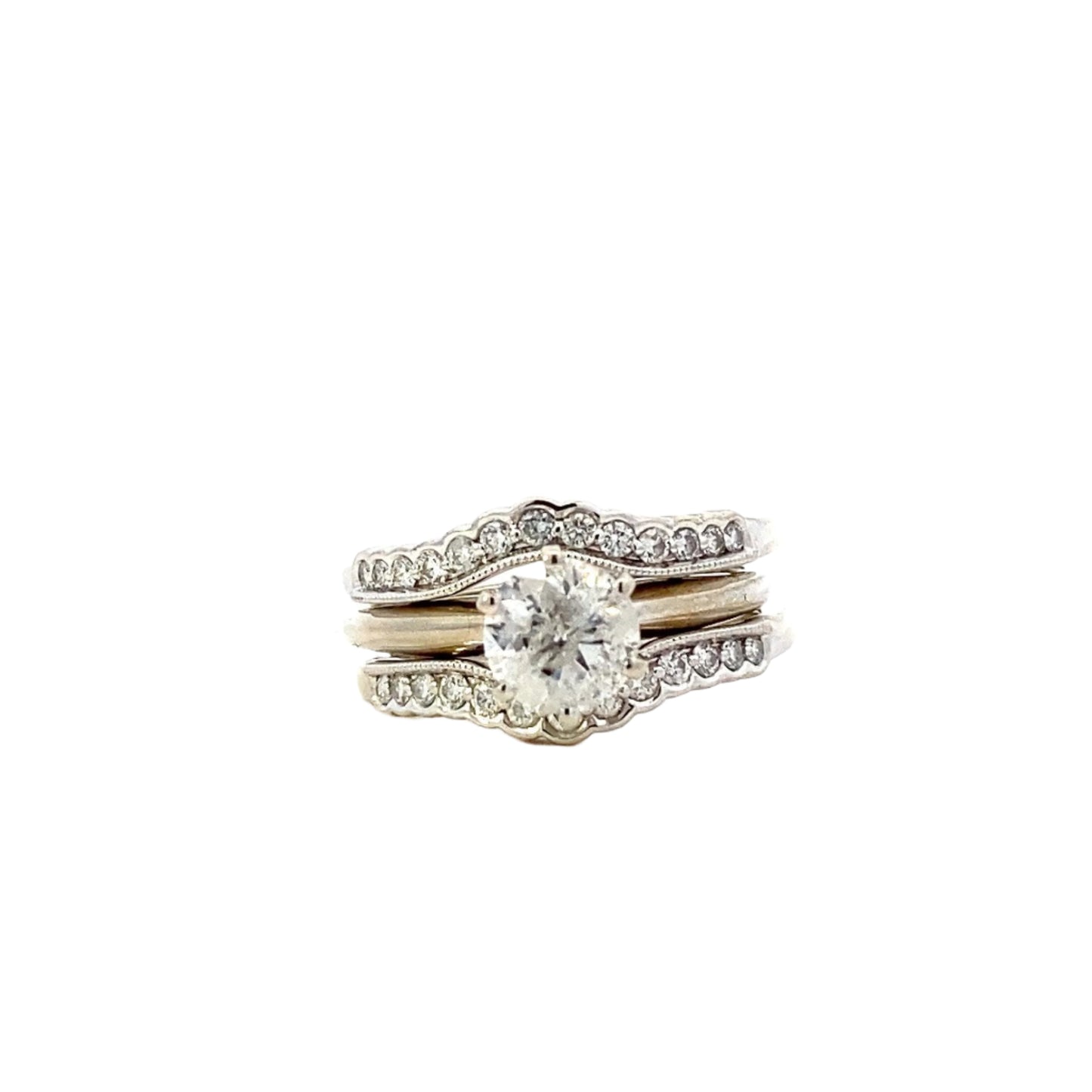 10/14K White Gold Diamond Engagement & Wedding Ring Set - 1.34ct - ipawnishop.com