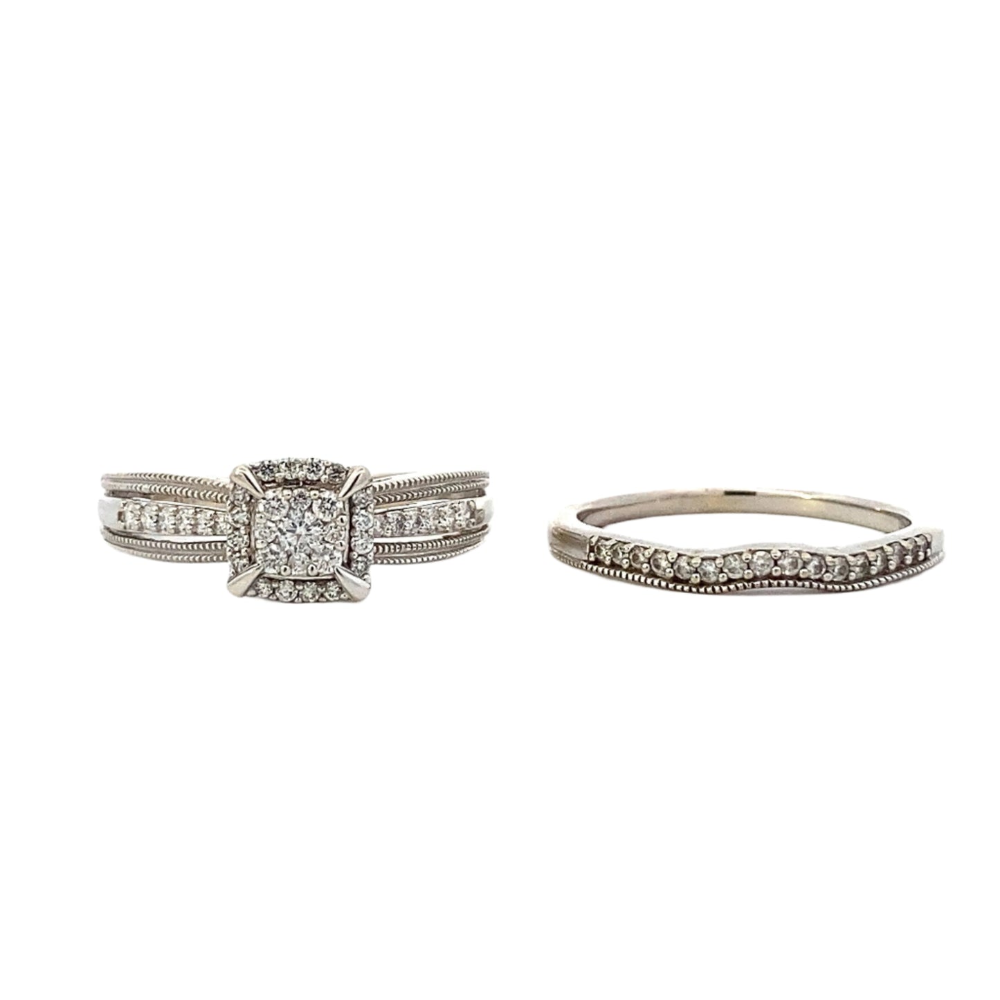 10K White Gold Diamond Engagement & Wedding Ring Set - 0.49ct - ipawnishop.com