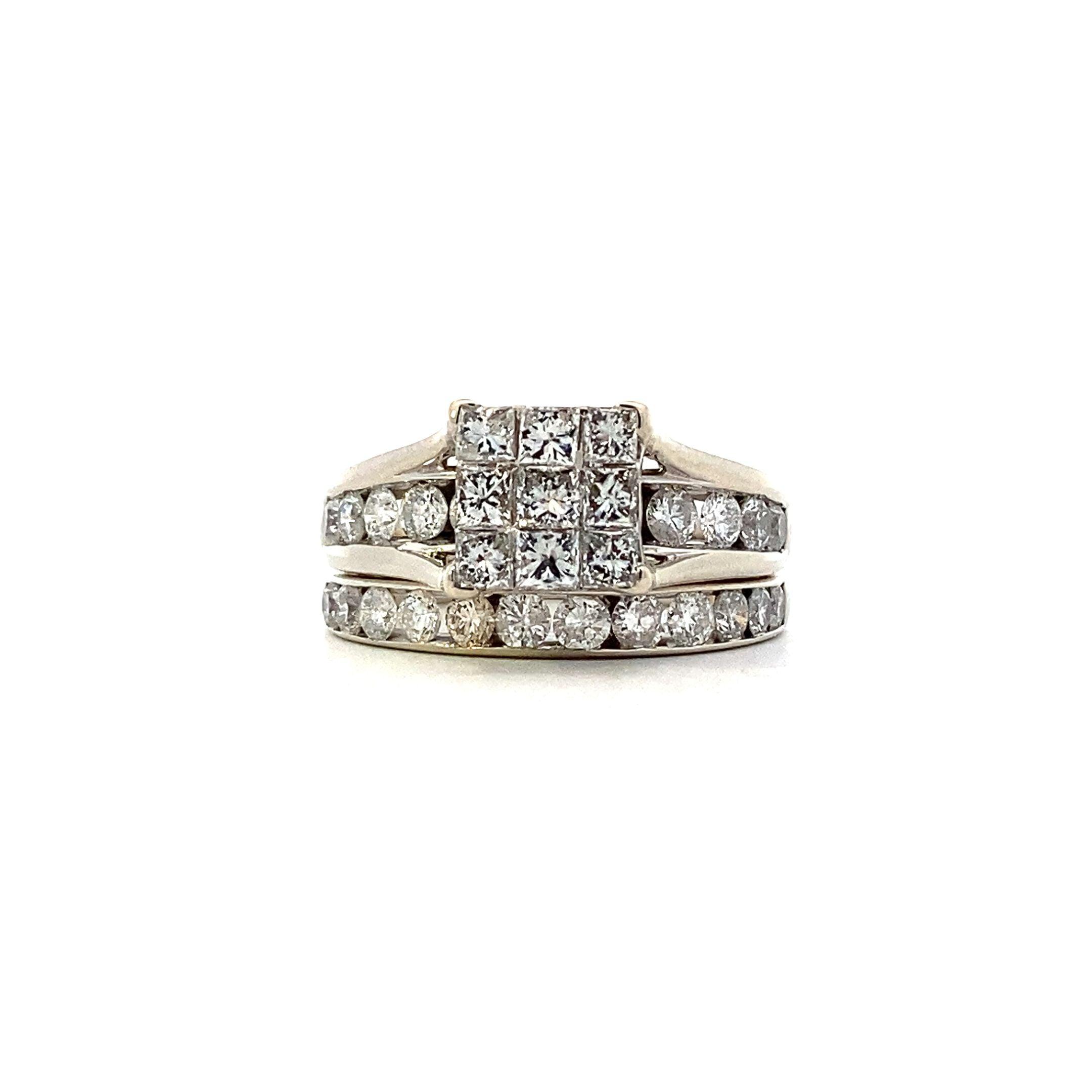 10K White Gold Diamond Engagement & Wedding Ring Set - 1.14ct - ipawnishop.com