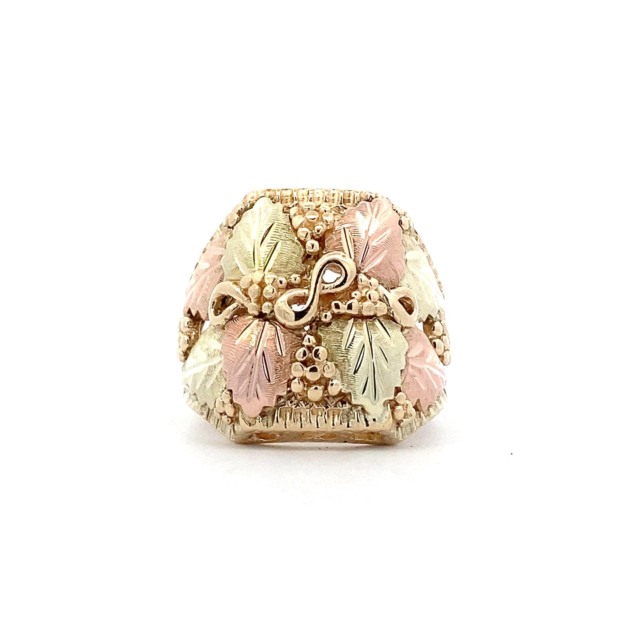10K Yellow & Rose Gold Square Front Leaves & Grapes Ring - ipawnishop.com