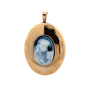 10K Yellow Gold Cameo Locket Pendant - Carrying Mother Holding Child - ipawnishop.com