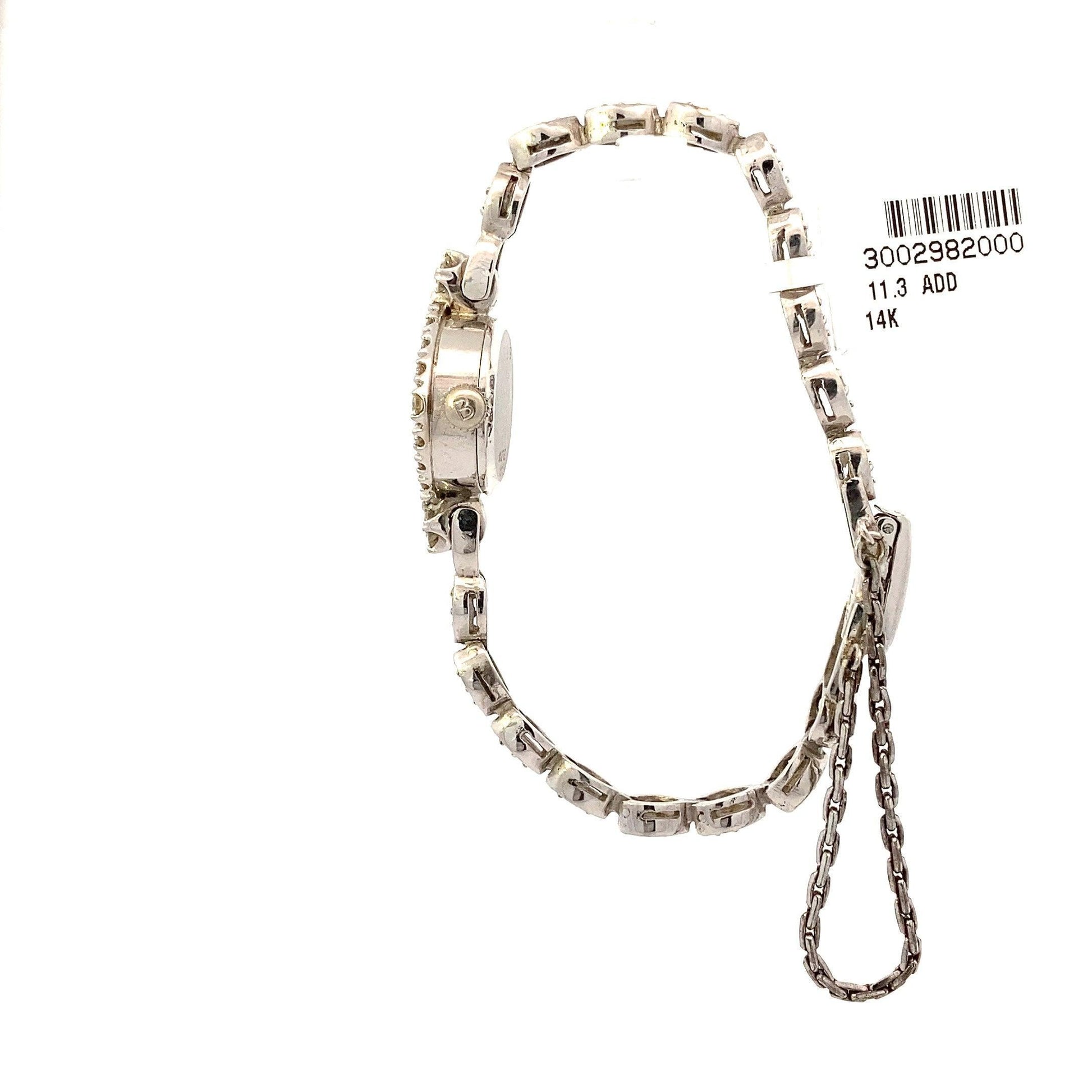14K White Gold Bulova 17 Jewel Manual Wind Dress Women's Diamond Watch - 1.79ct - ipawnishop.com