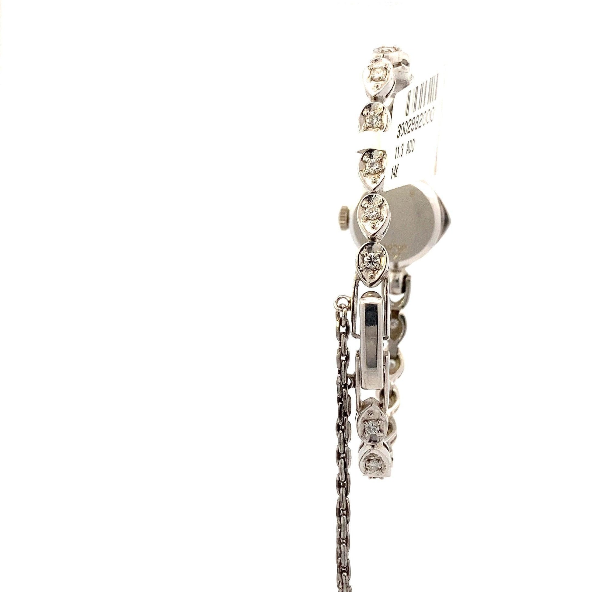 14K White Gold Bulova 17 Jewel Manual Wind Dress Women's Diamond Watch - 1.79ct - ipawnishop.com