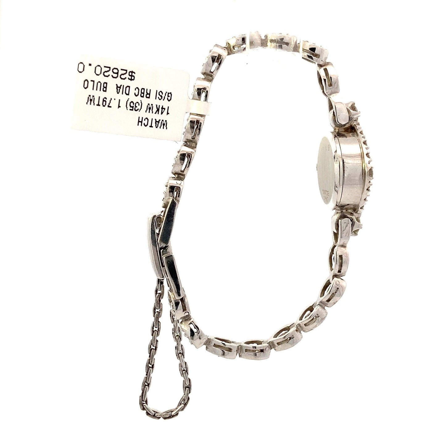 14K White Gold Bulova 17 Jewel Manual Wind Dress Women's Diamond Watch - 1.79ct - ipawnishop.com