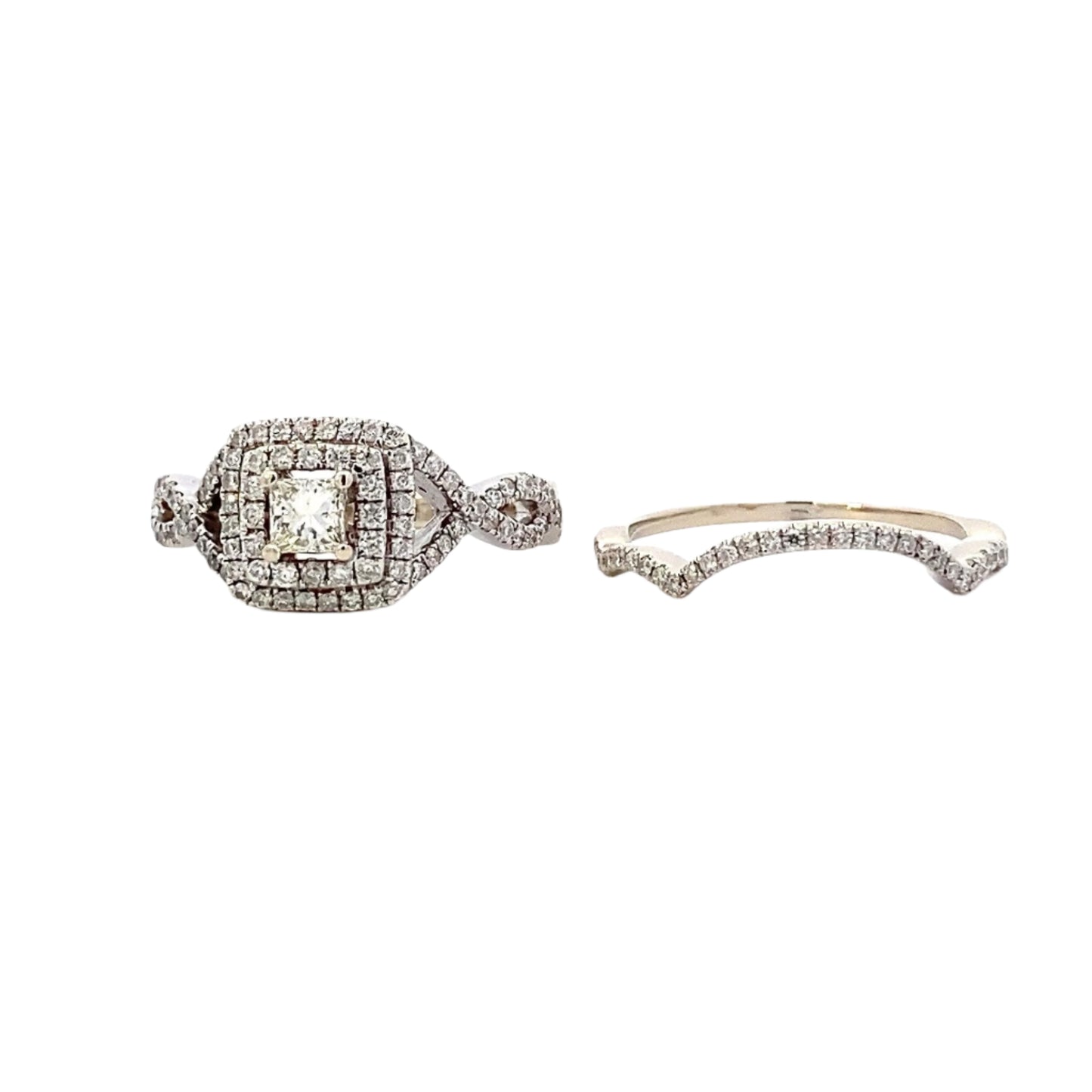 14K White Gold Diamond Engagement & Wedding Ring Set - 0.62ct - ipawnishop.com