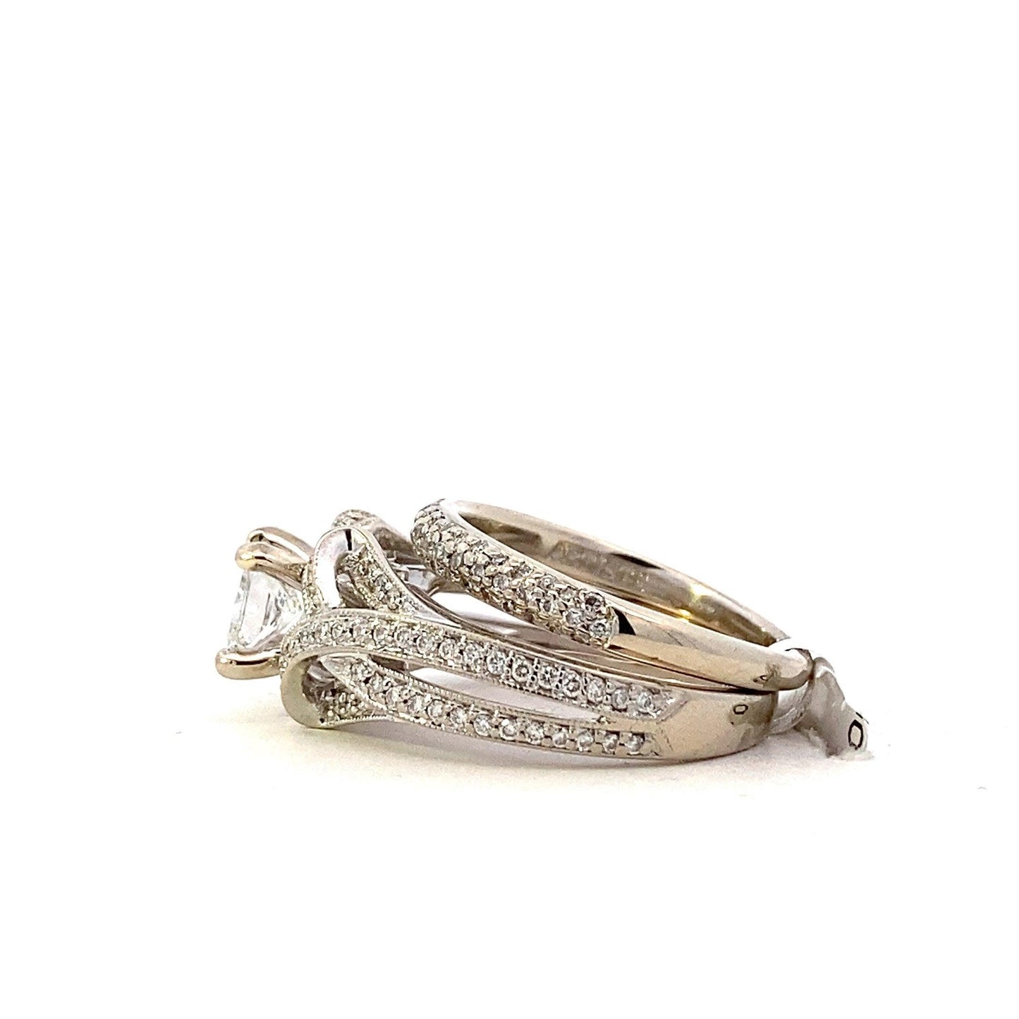 14K White Gold Diamond Engagement & Wedding Ring Set - 1.32ct - ipawnishop.com