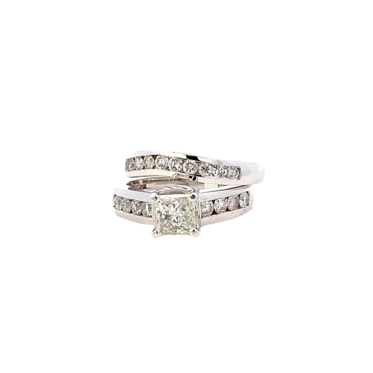 14K White Gold Diamond Engagement & Wedding Ring Set - 1.84ct - ipawnishop.com