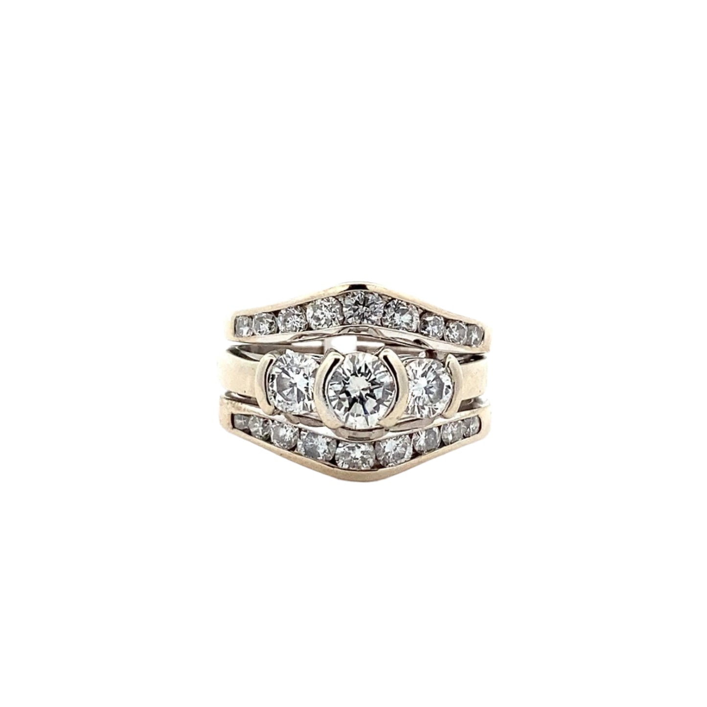 14K White Gold Diamond Engagement & Wedding Ring Set With Guard - 1.75ct - ipawnishop.com