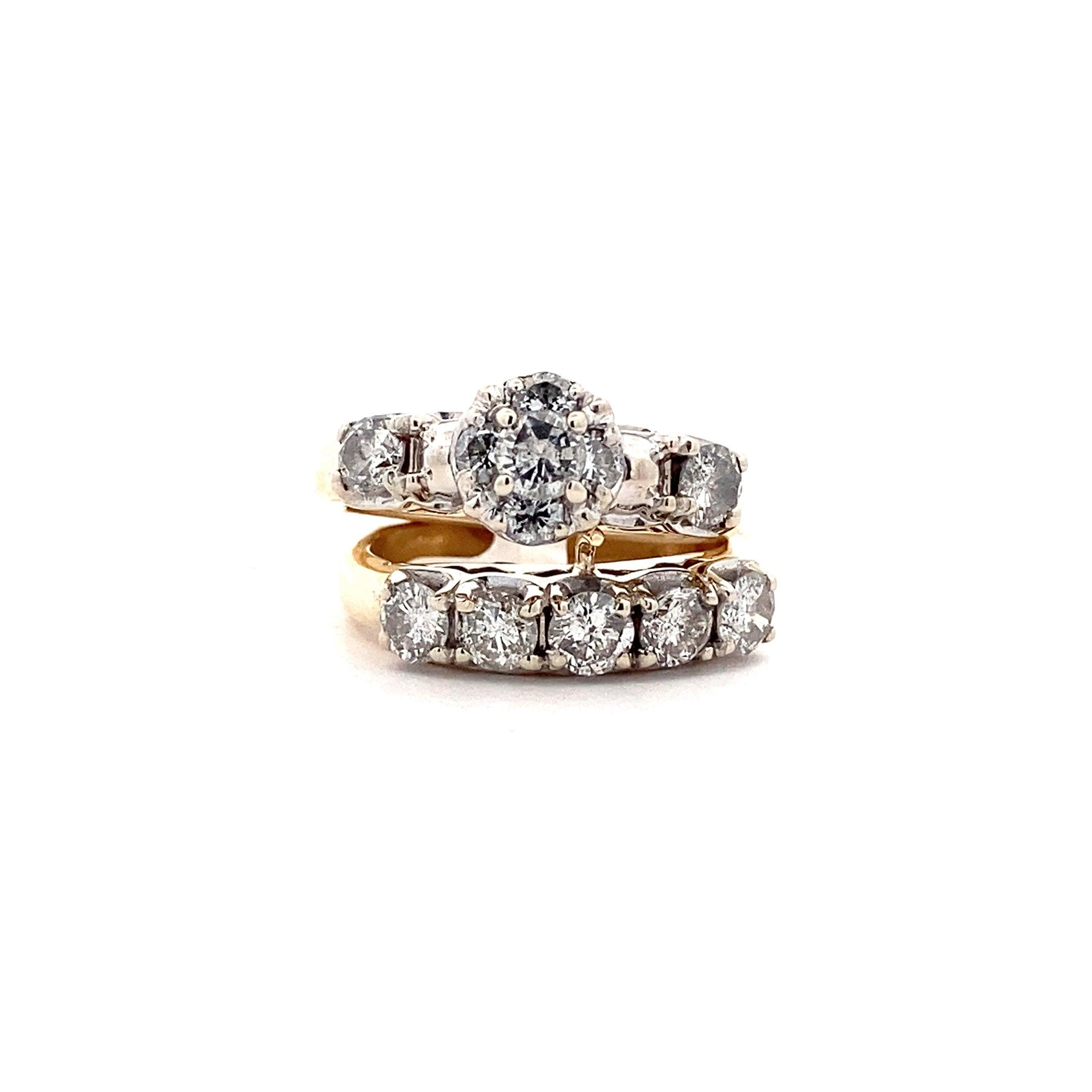 14K Yellow & White Gold Diamond Engagement & Wedding Ring Set - 1.9ct - ipawnishop.com
