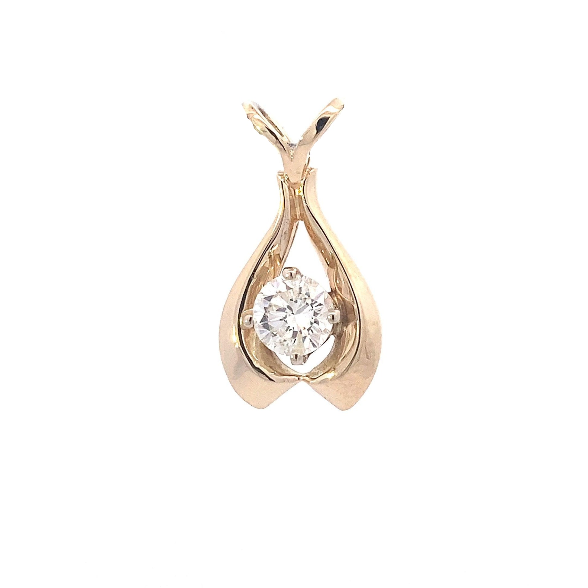 14K Yellow & White Gold Diamond Solitaire Pendant - 0.98ct - ipawnishop.com