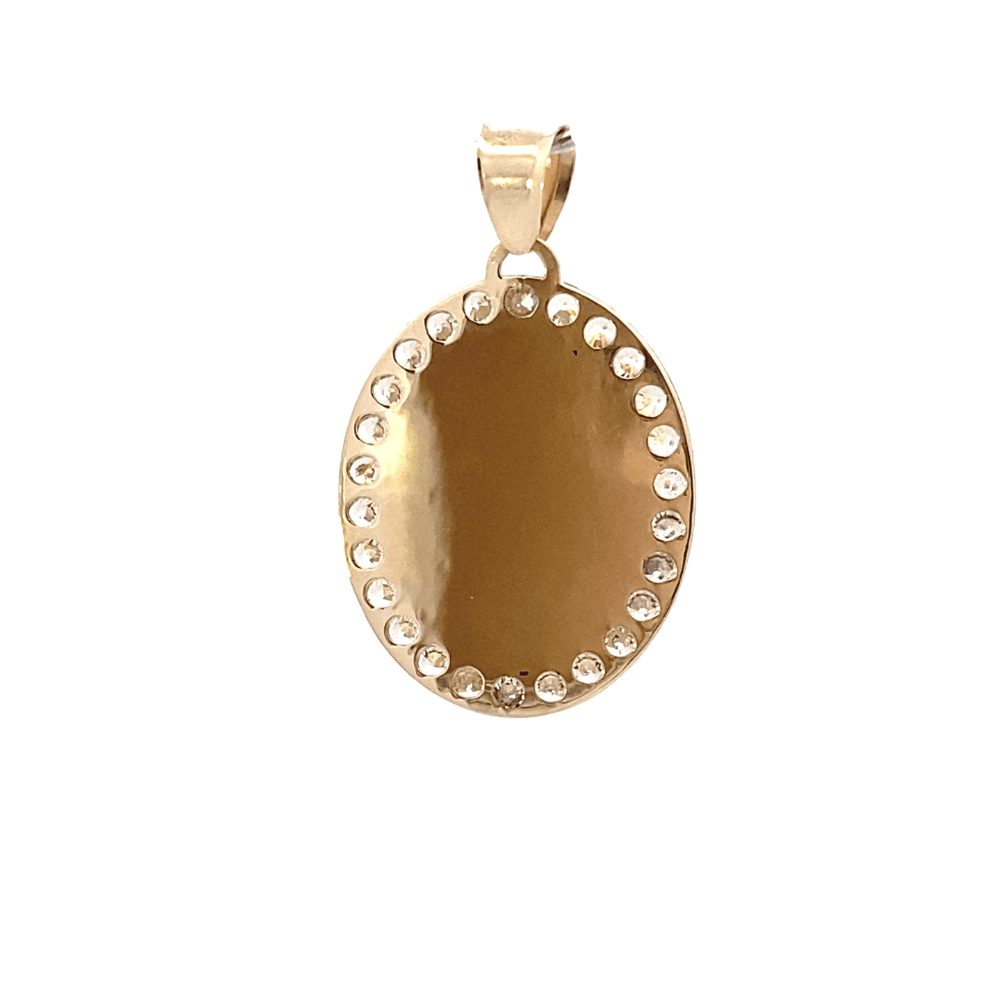14K Tri-Color Gold CZ Oval Religious Pendant