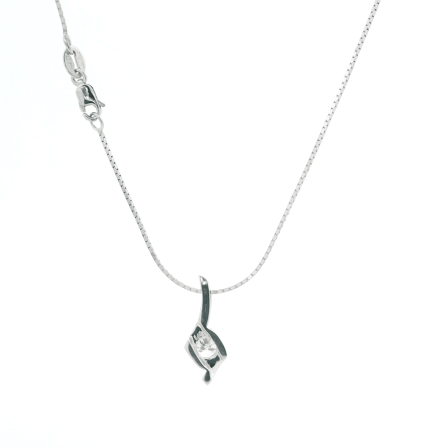 14K White Gold Box Chain & Diamond Pendant Set - 0.20ct