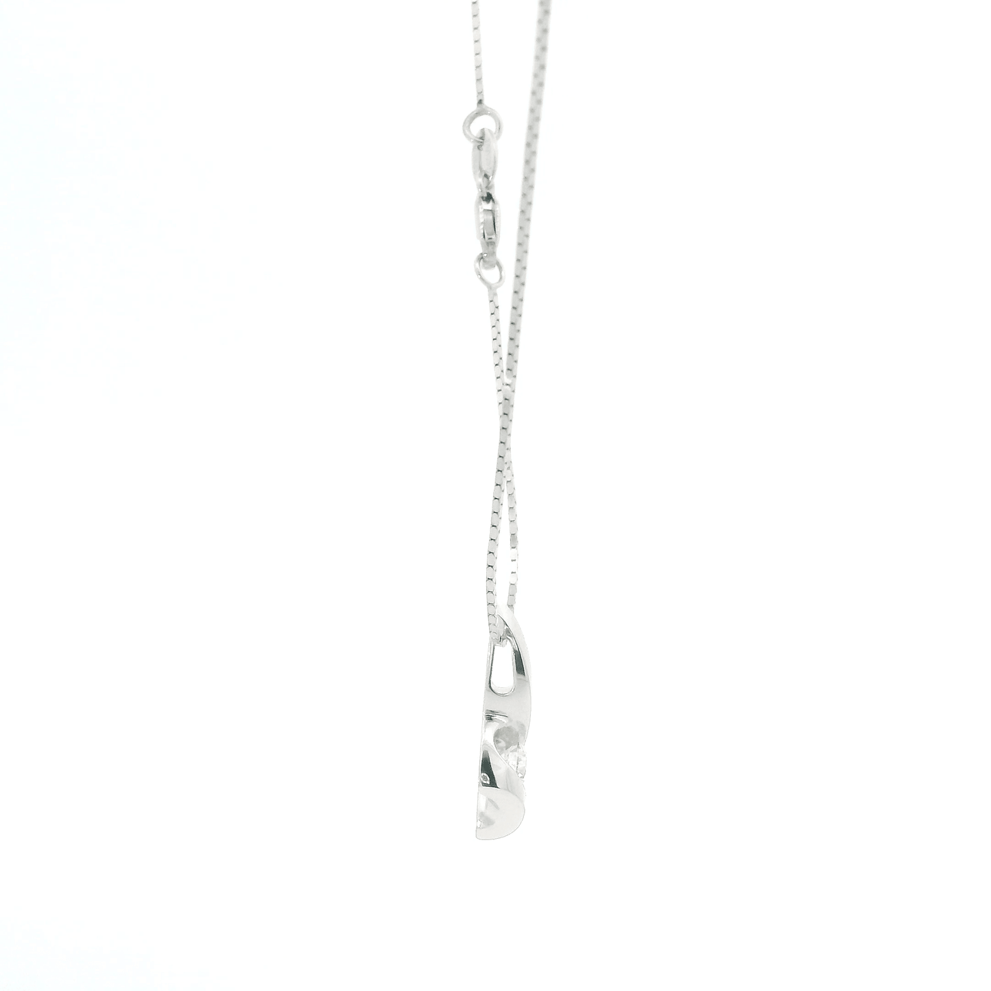 14K White Gold Box Chain & Diamond Pendant Set - 0.20ct