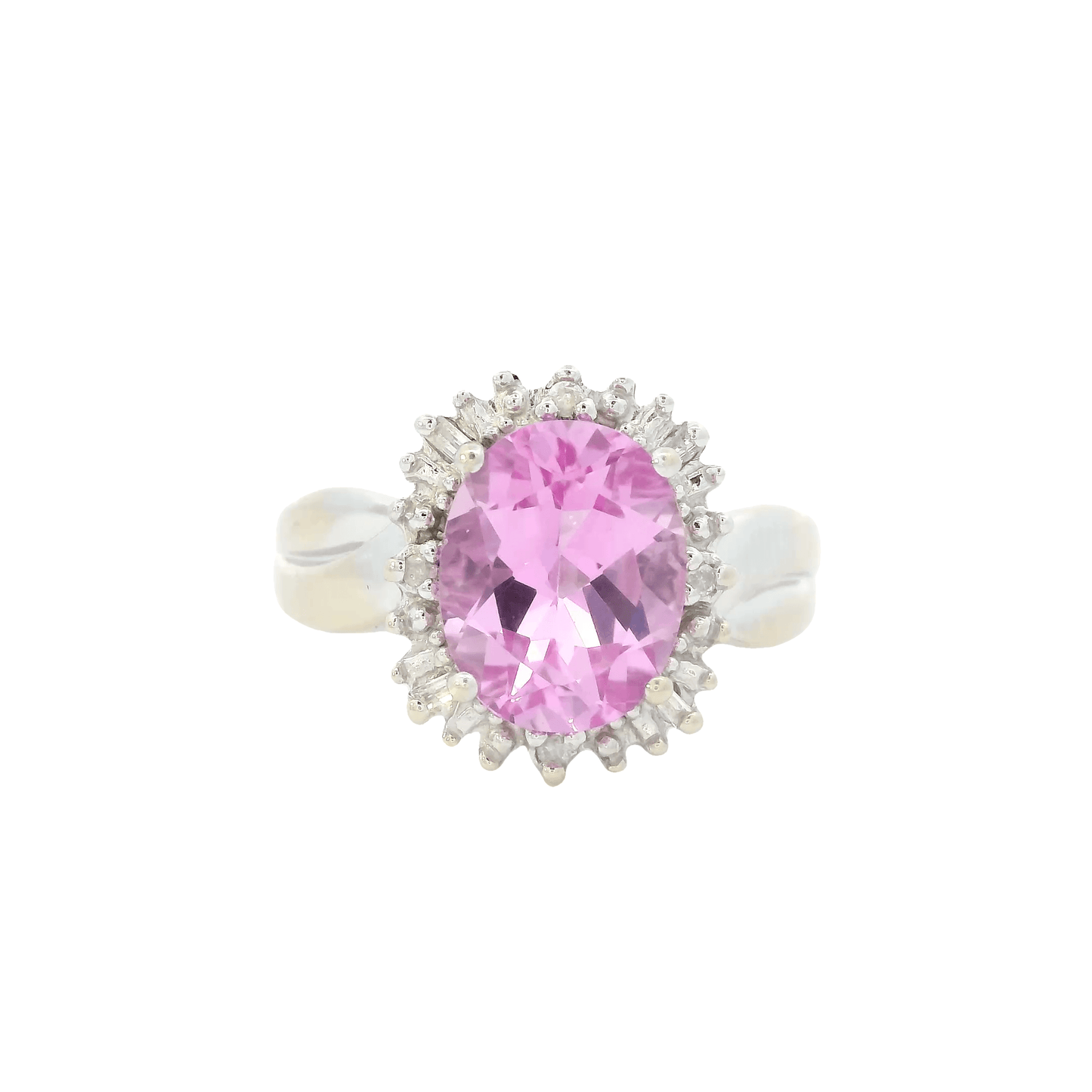10K White Gold Diamond & Synthetic Pink Sapphire Ring - 0.53ct