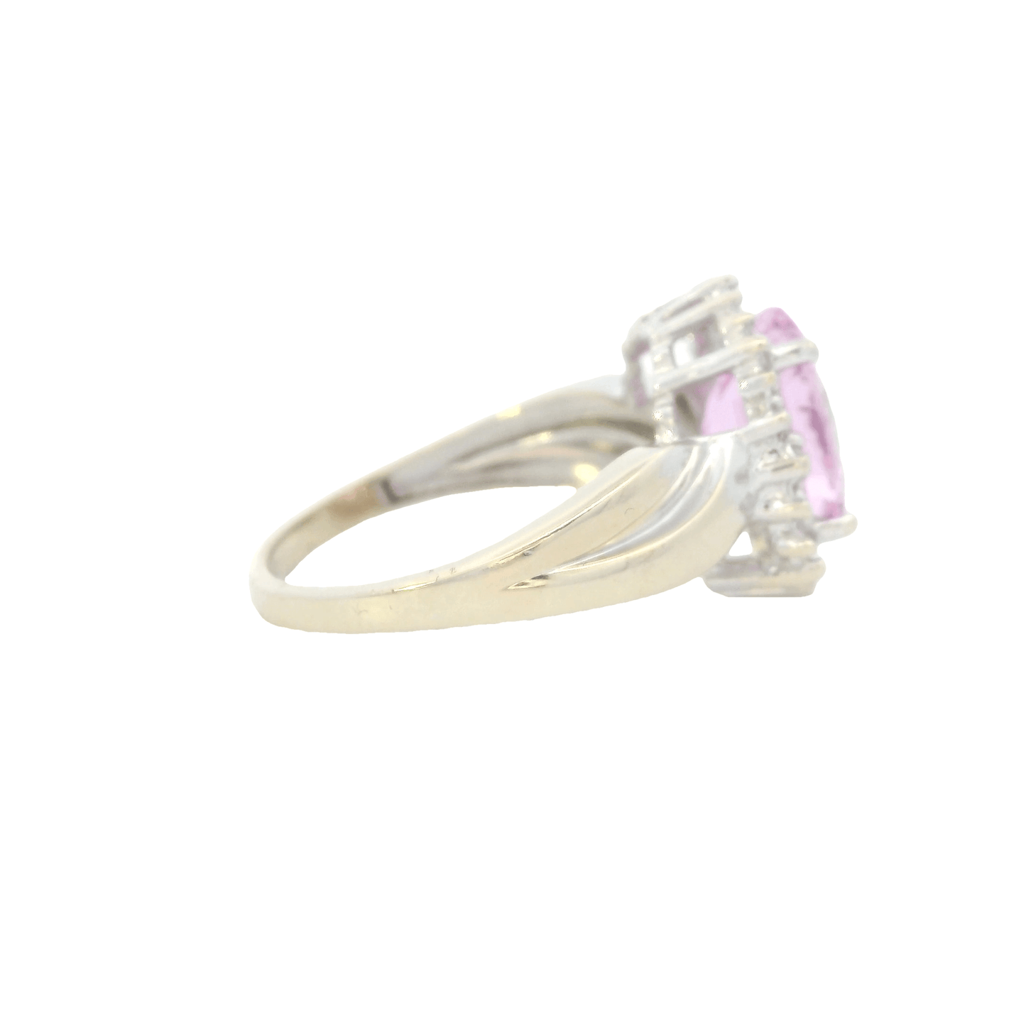 10K White Gold Diamond & Synthetic Pink Sapphire Ring - 0.53ct