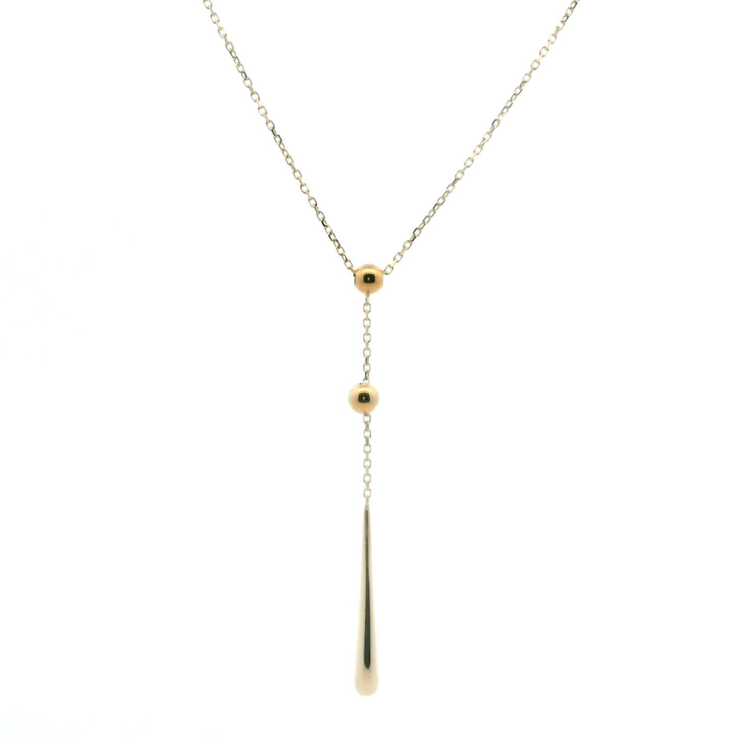 14K Yellow Gold Lariat Design Beaded Dangle Necklace