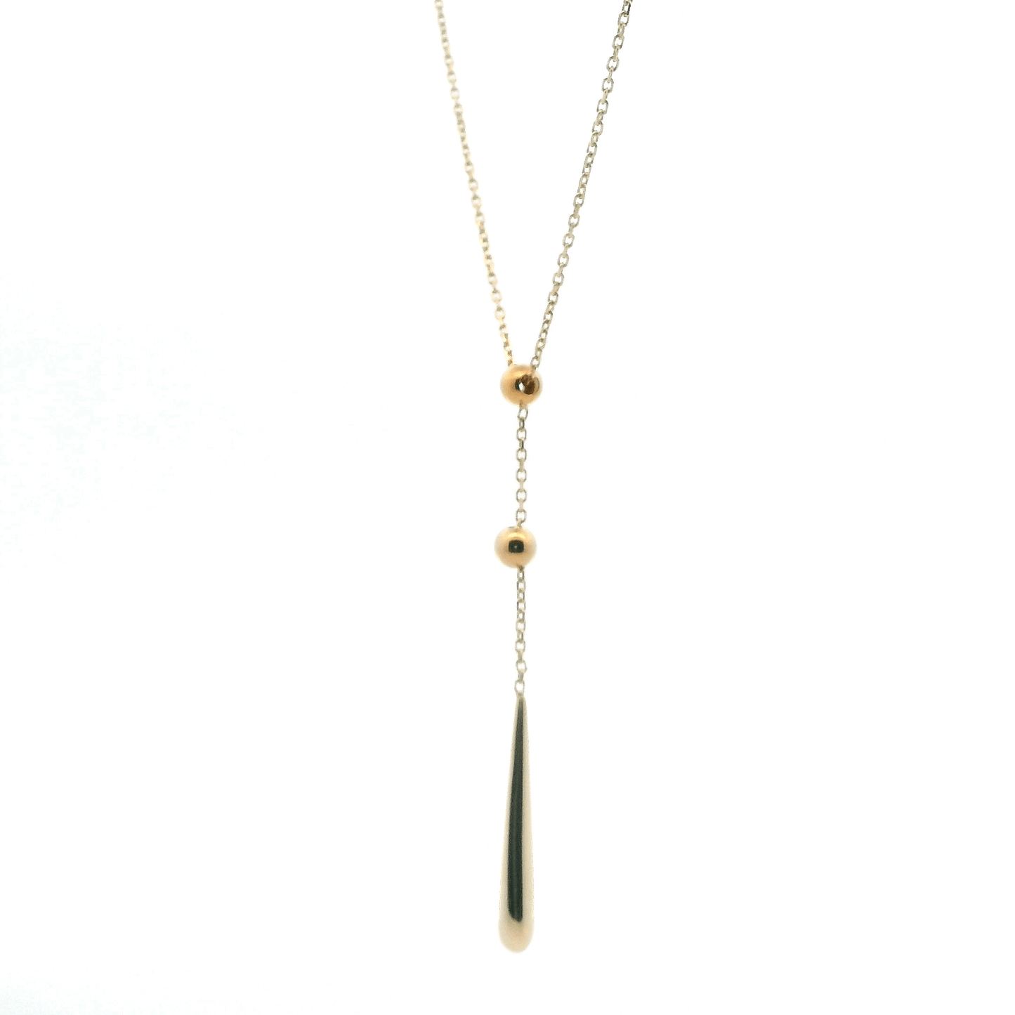 14K Yellow Gold Lariat Design Beaded Dangle Necklace