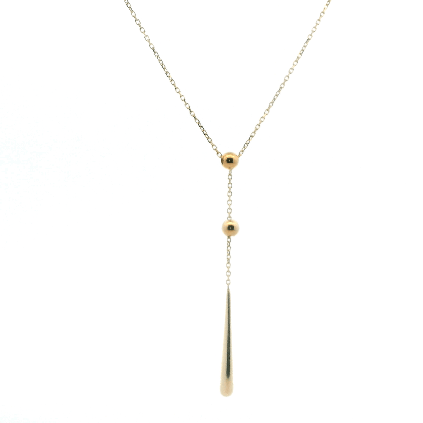 14K Yellow Gold Lariat Design Beaded Dangle Necklace