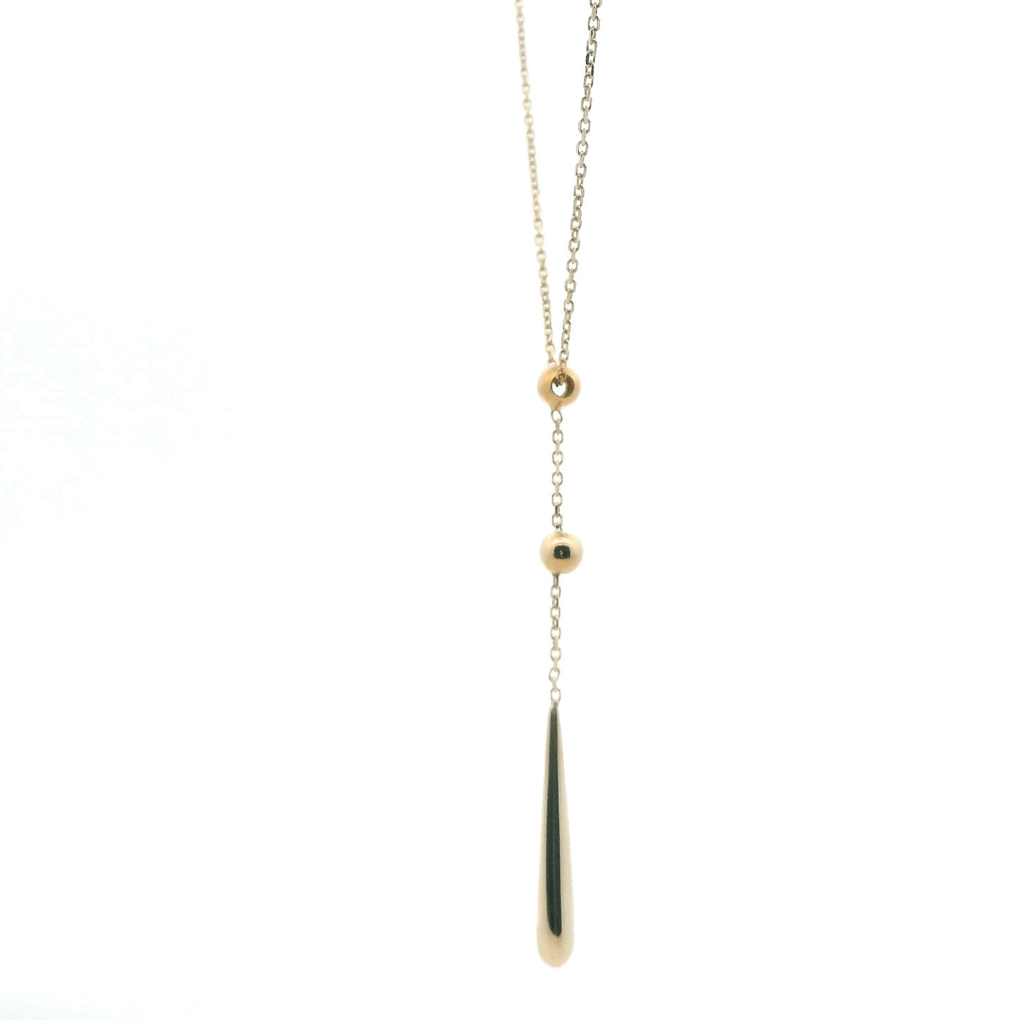 14K Yellow Gold Lariat Design Beaded Dangle Necklace