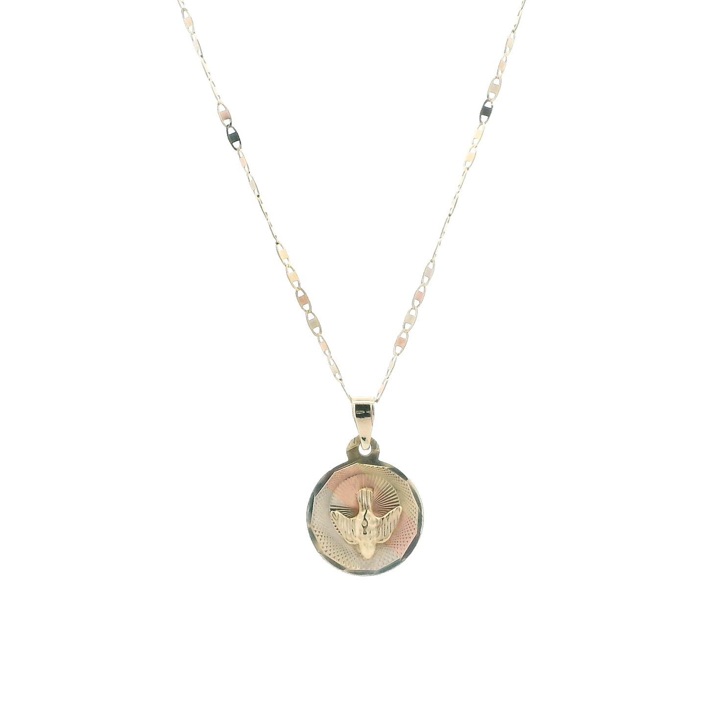 10K Tri Colored Gold Dove Pendant & Mariner Chain