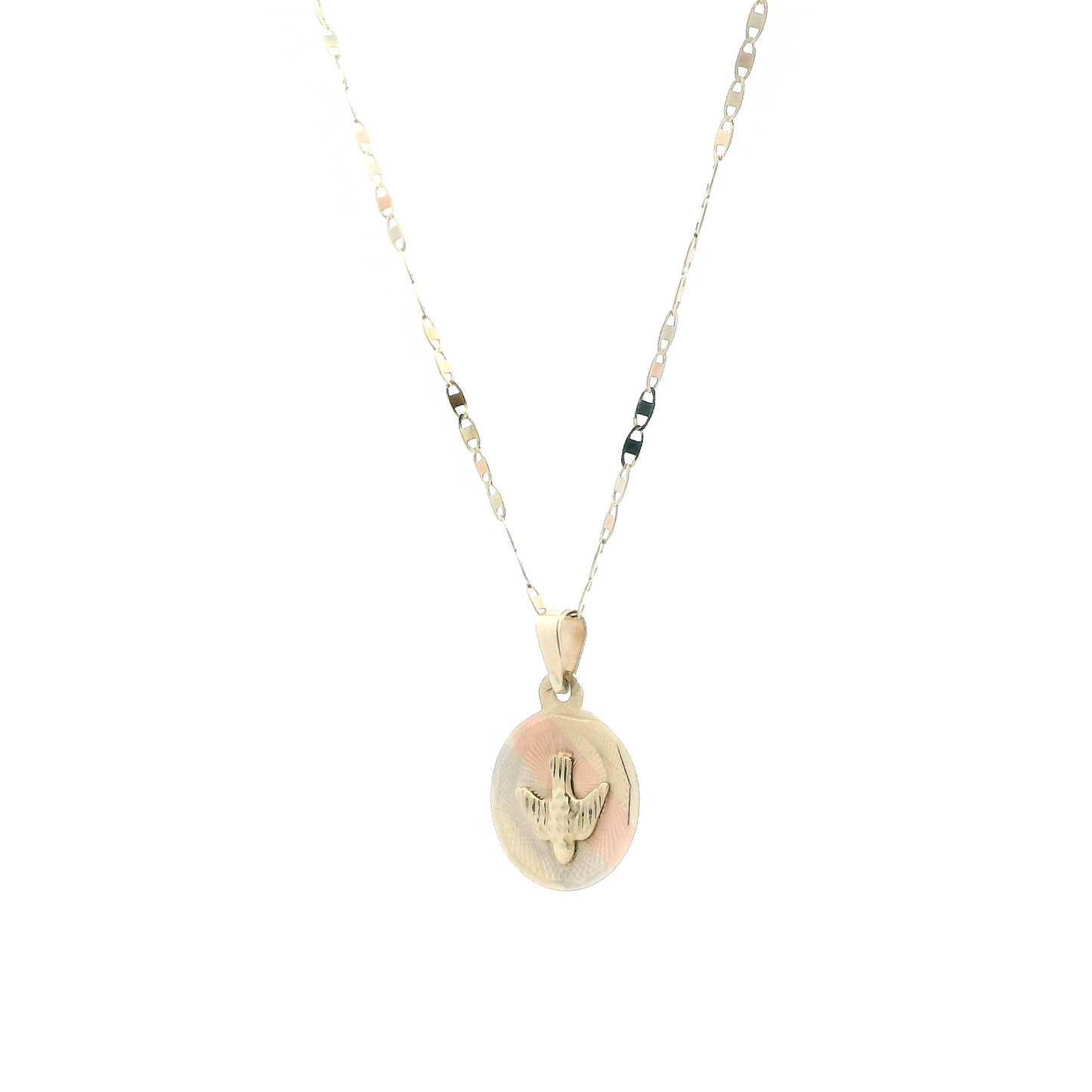 10K Tri Colored Gold Dove Pendant & Mariner Chain