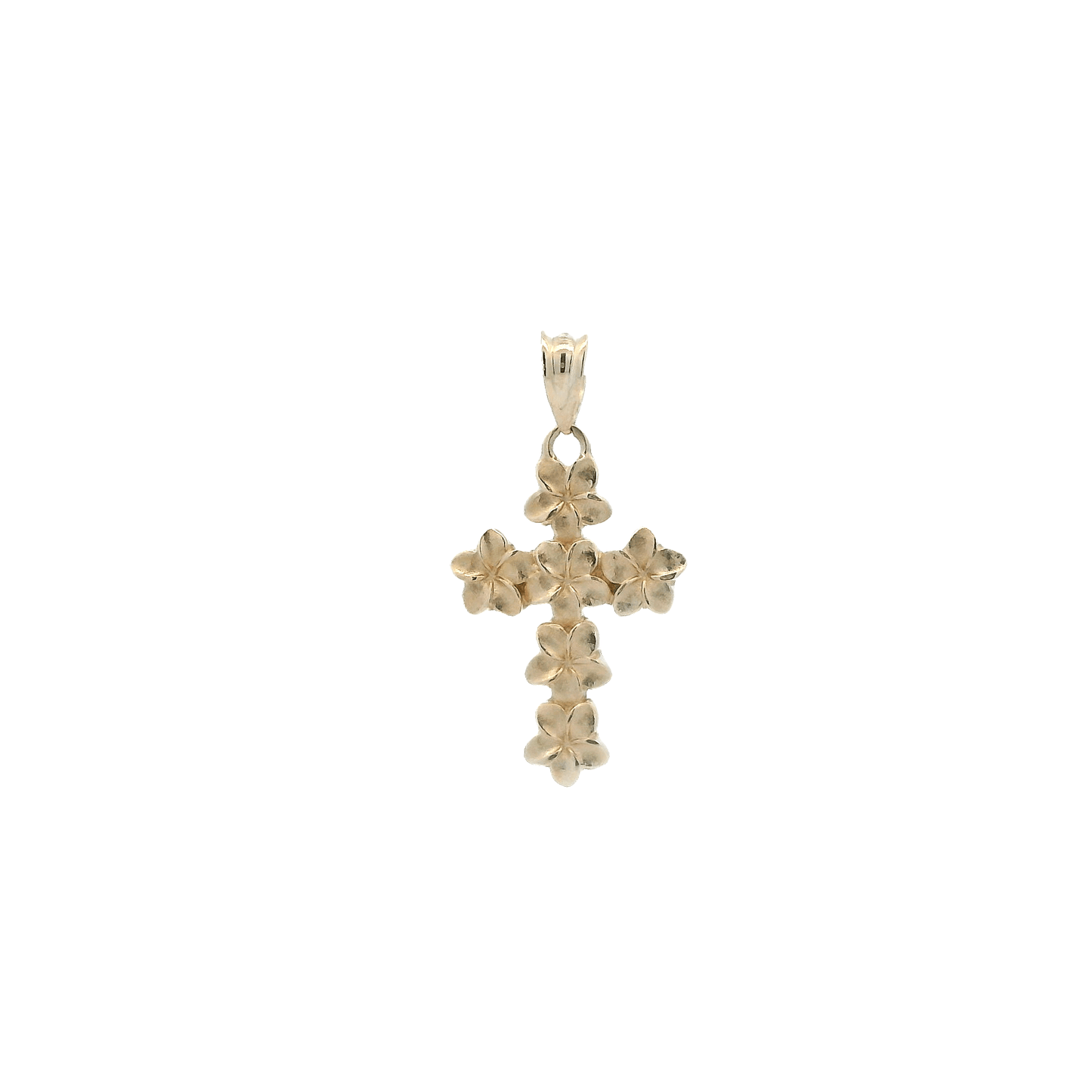 14K Yellow Gold Plumeria Flower Cross Pendent