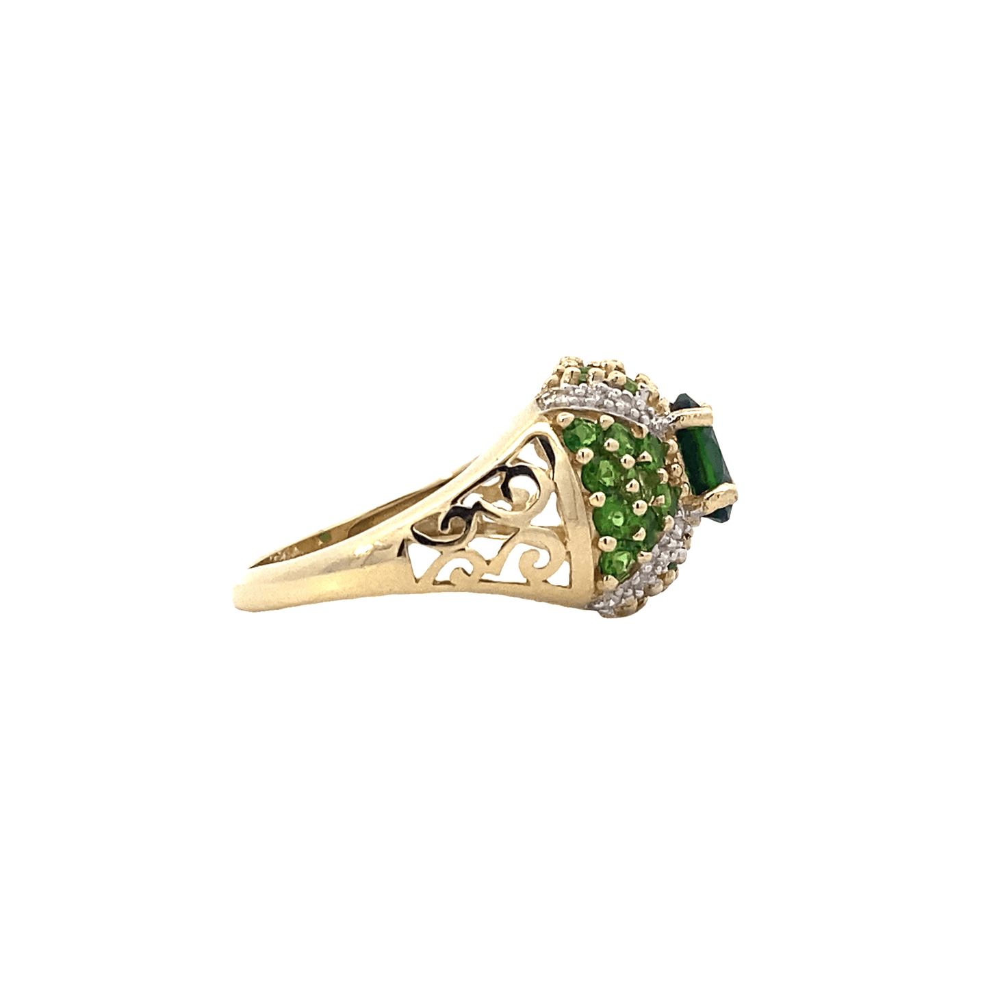 14K Yellow Gold Diamond And Emerald Womens Ring - 0.08ct