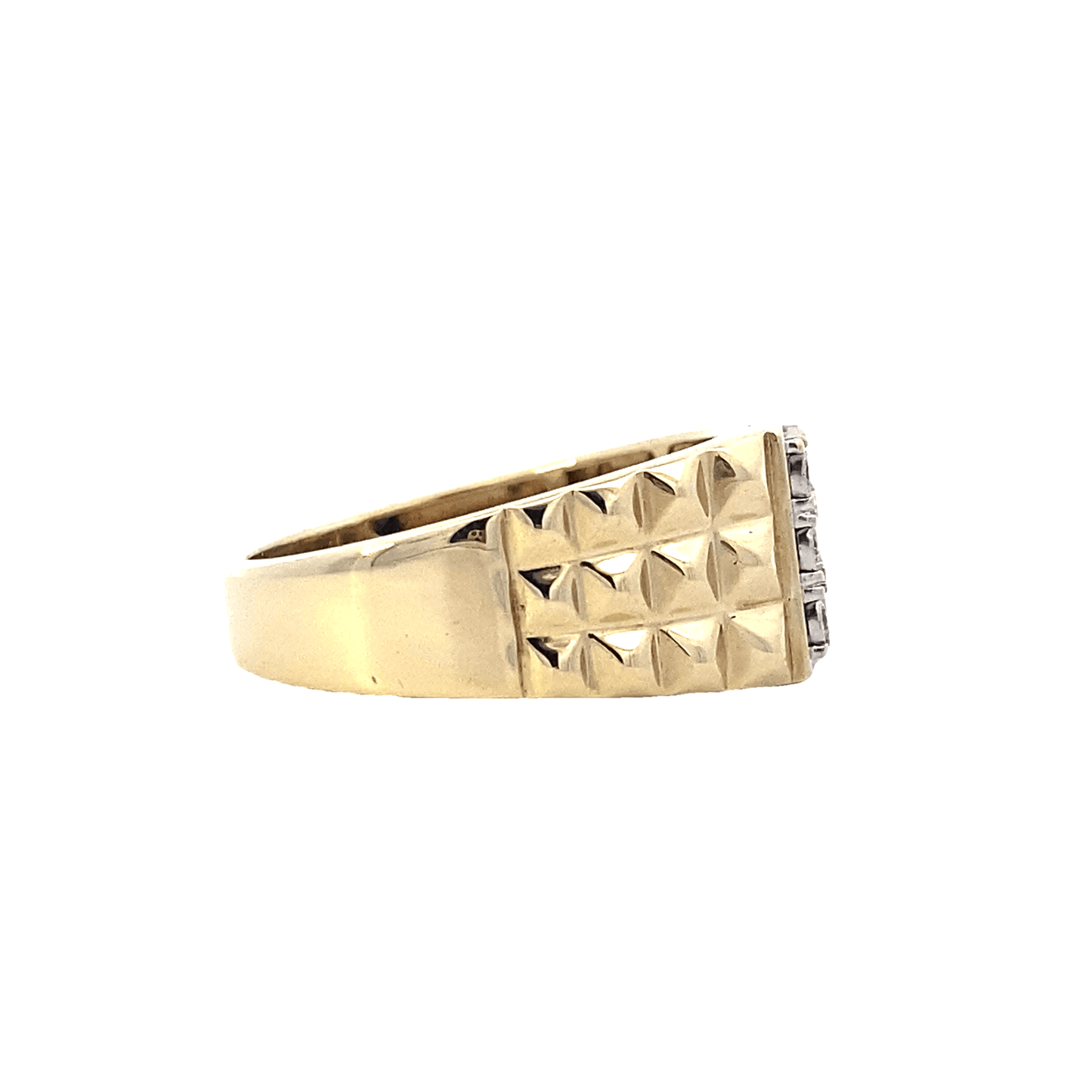 10K Yellow and White Gold Diamond Mens Ring - 0.14ct