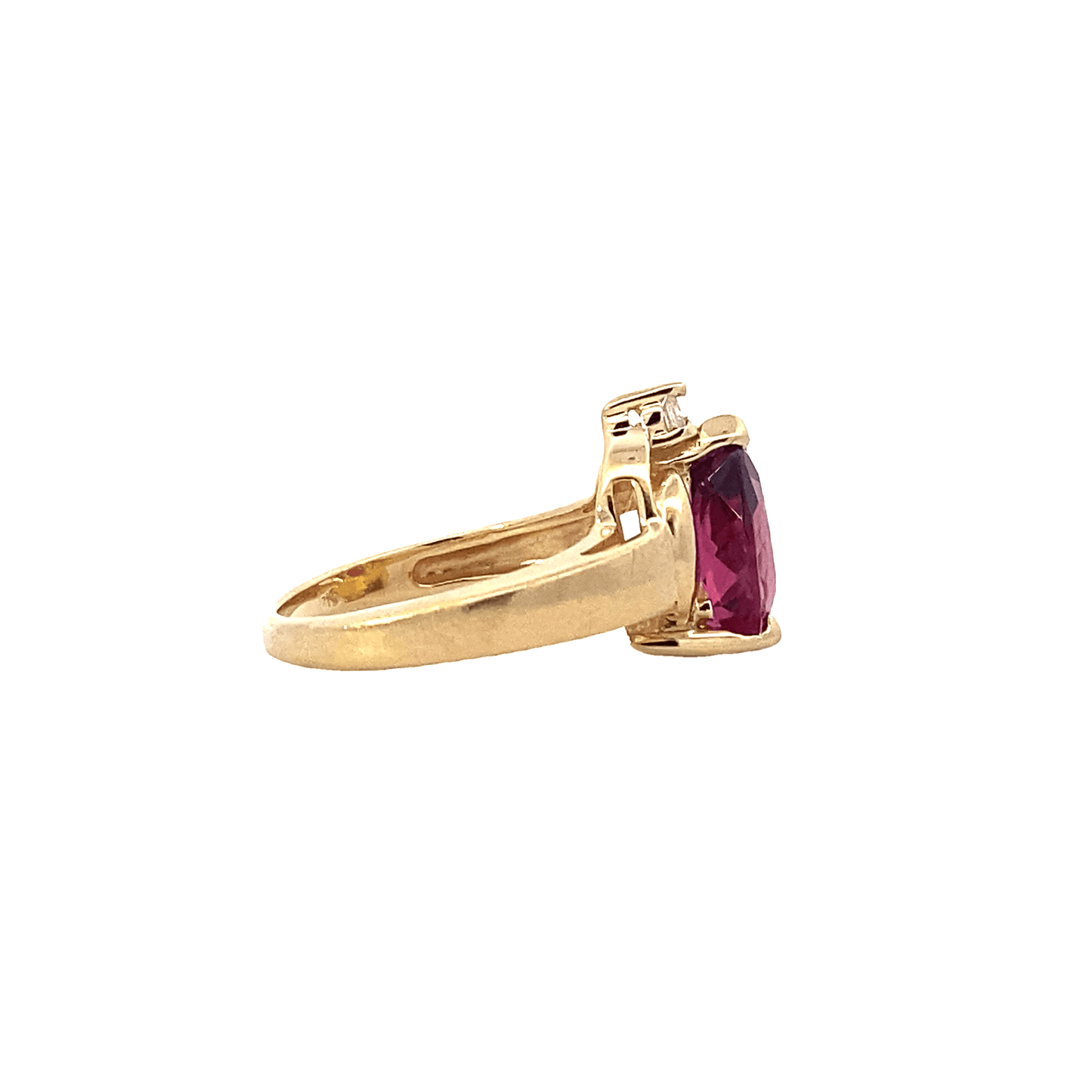 14K Yellow Gold Pink Tourmaline And Diamond Womens Ring - 0.02ct