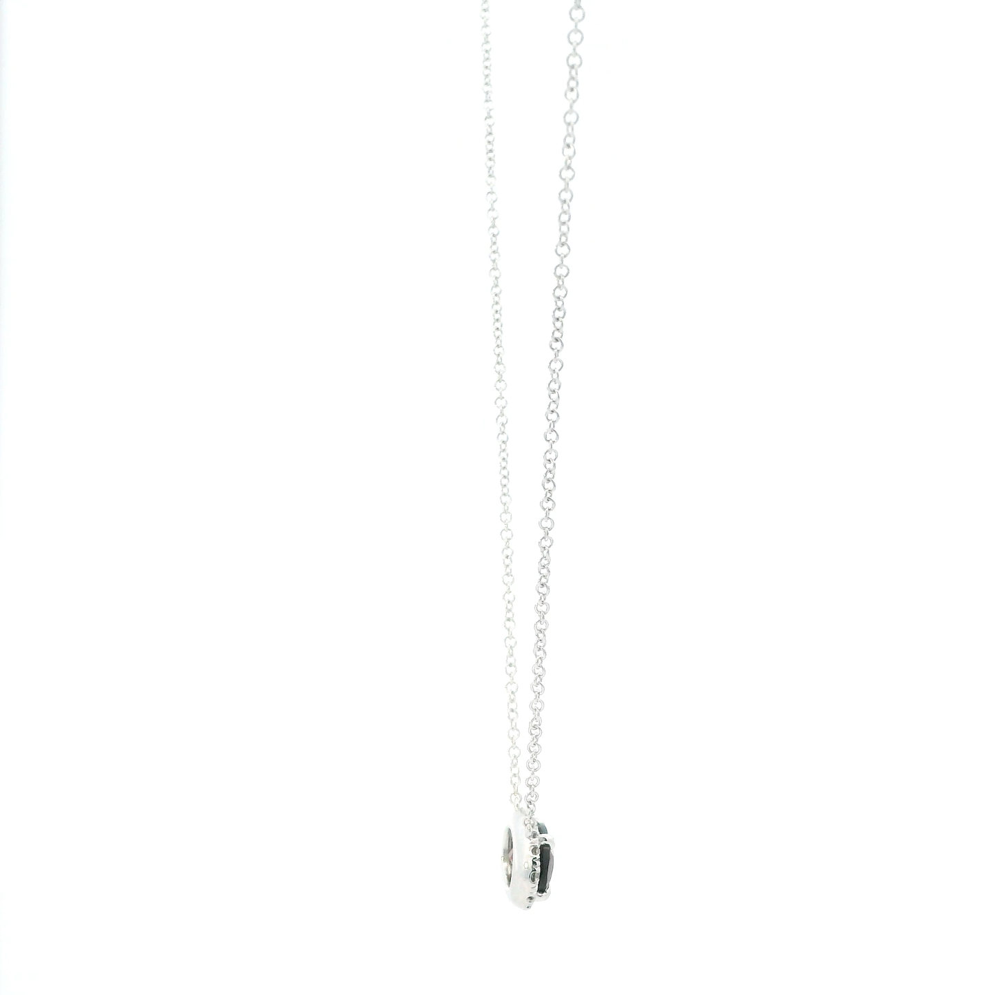 14K White Gold Oval Garnet & Diamond Pendant & 15.5" Cable Chain - 0.14ct