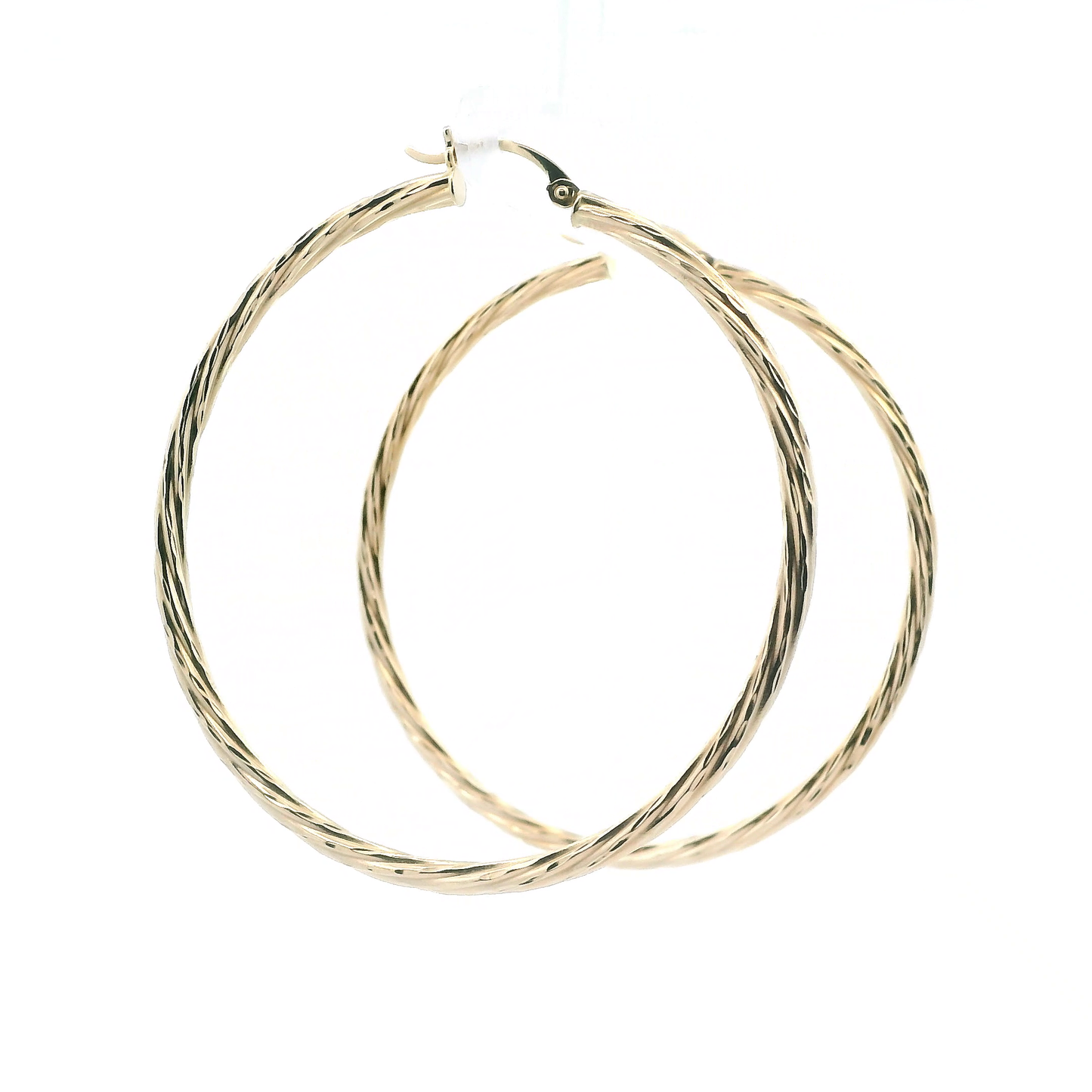 14K Yellow Gold Diamond Cut Twisted Hoop Earrings