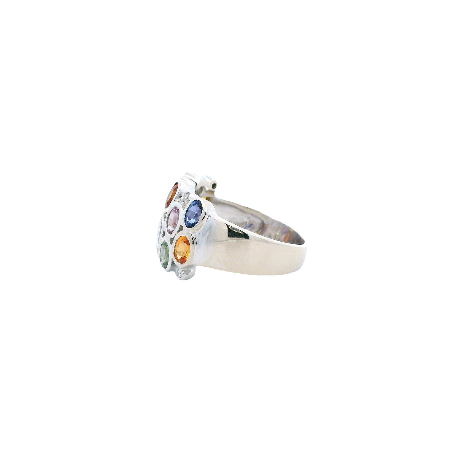 18K White Gold Multi-Colored Oval Sapphire Ring