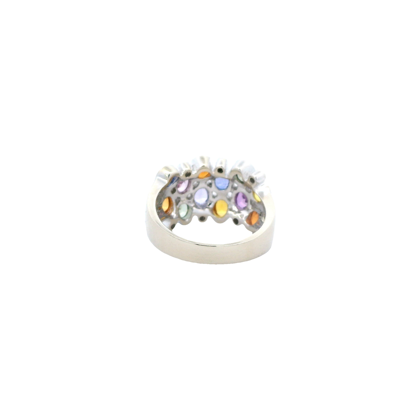 18K White Gold Multi-Colored Oval Sapphire Ring