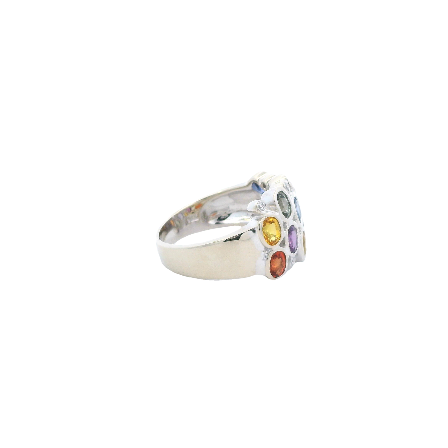 18K White Gold Multi-Colored Oval Sapphire Ring