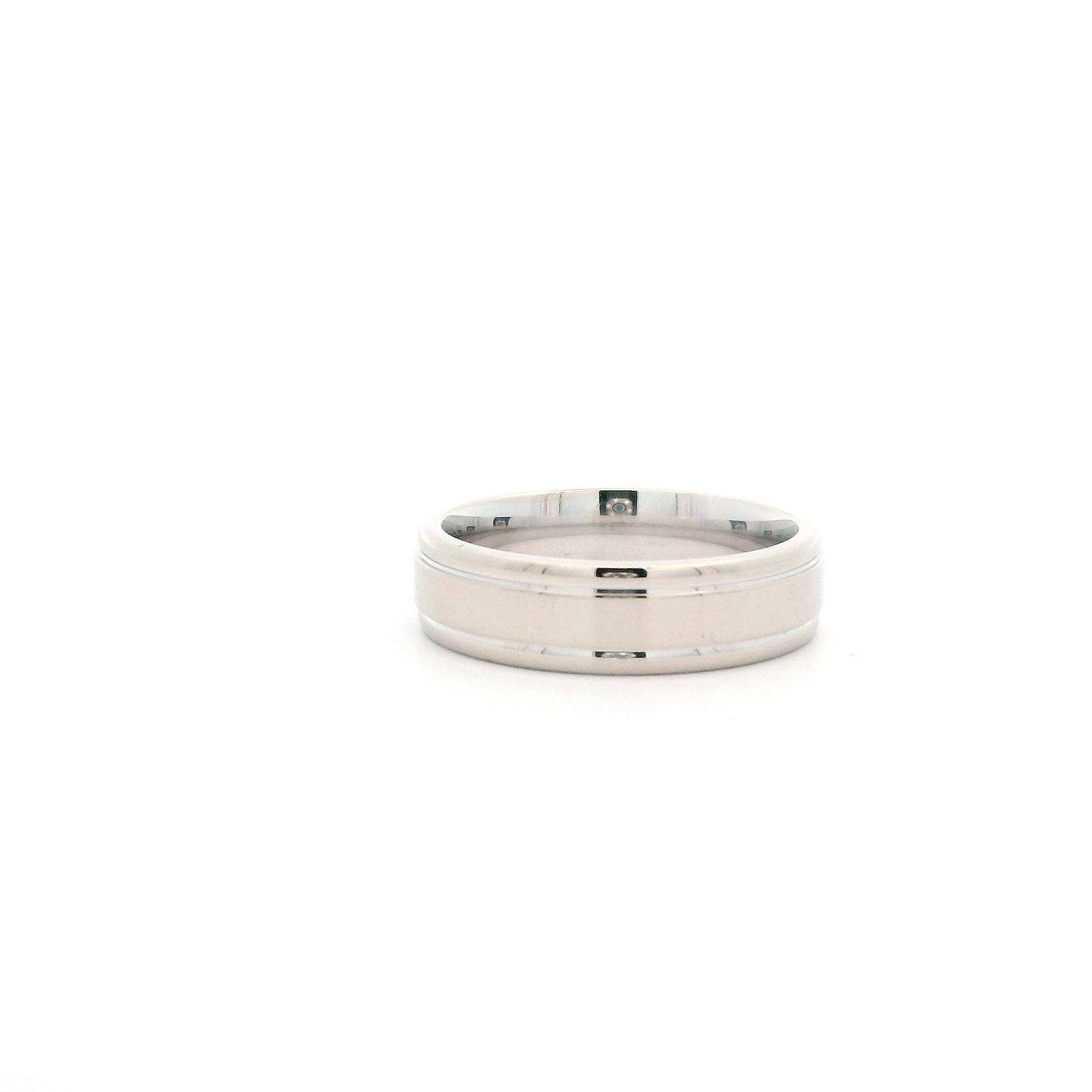 14K White Gold Grooved Band
