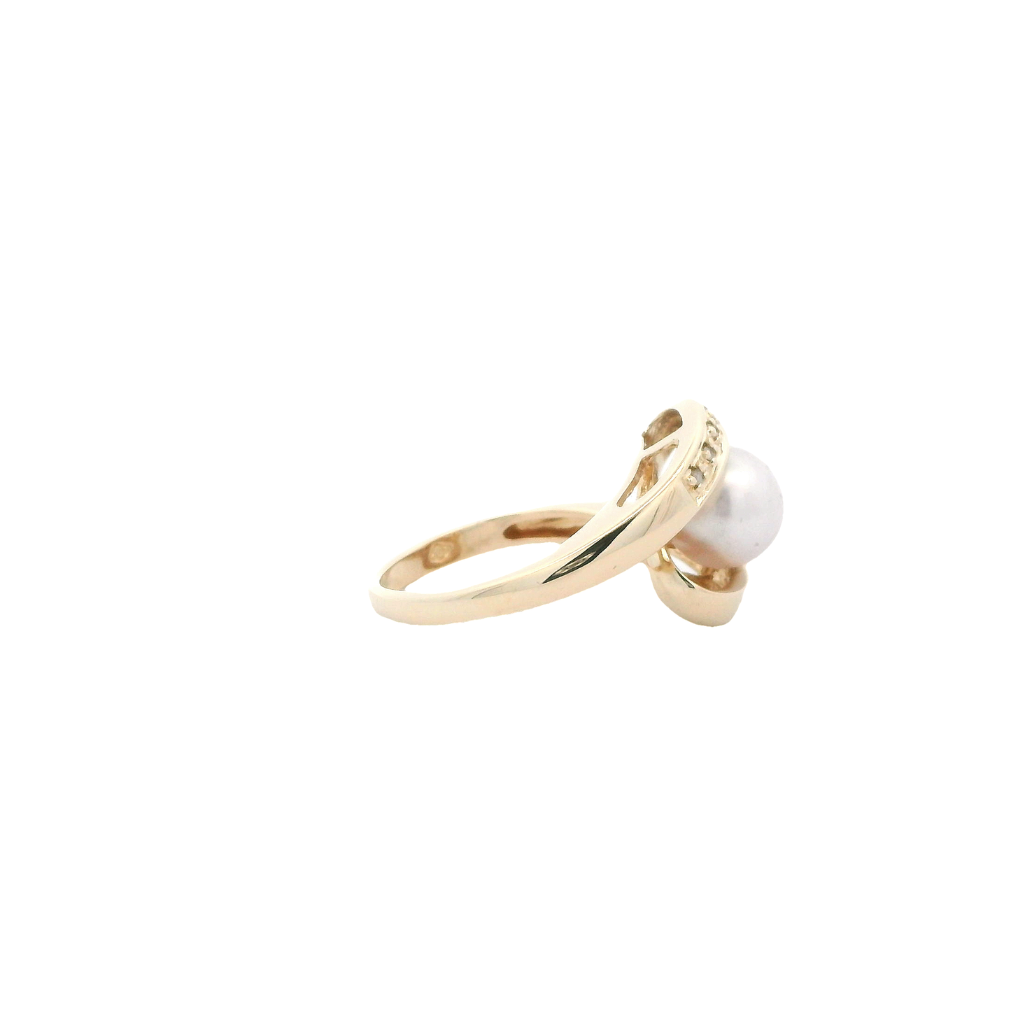 14K Yellow Gold Pearl & Diamond Womens Ring
