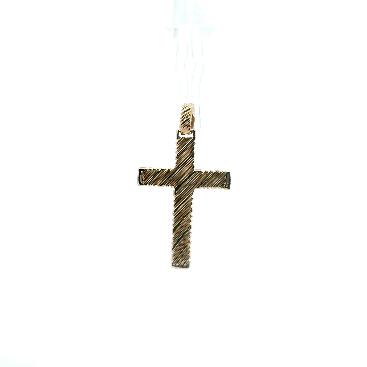 14K Yellow Gold Lined Cross Pendant