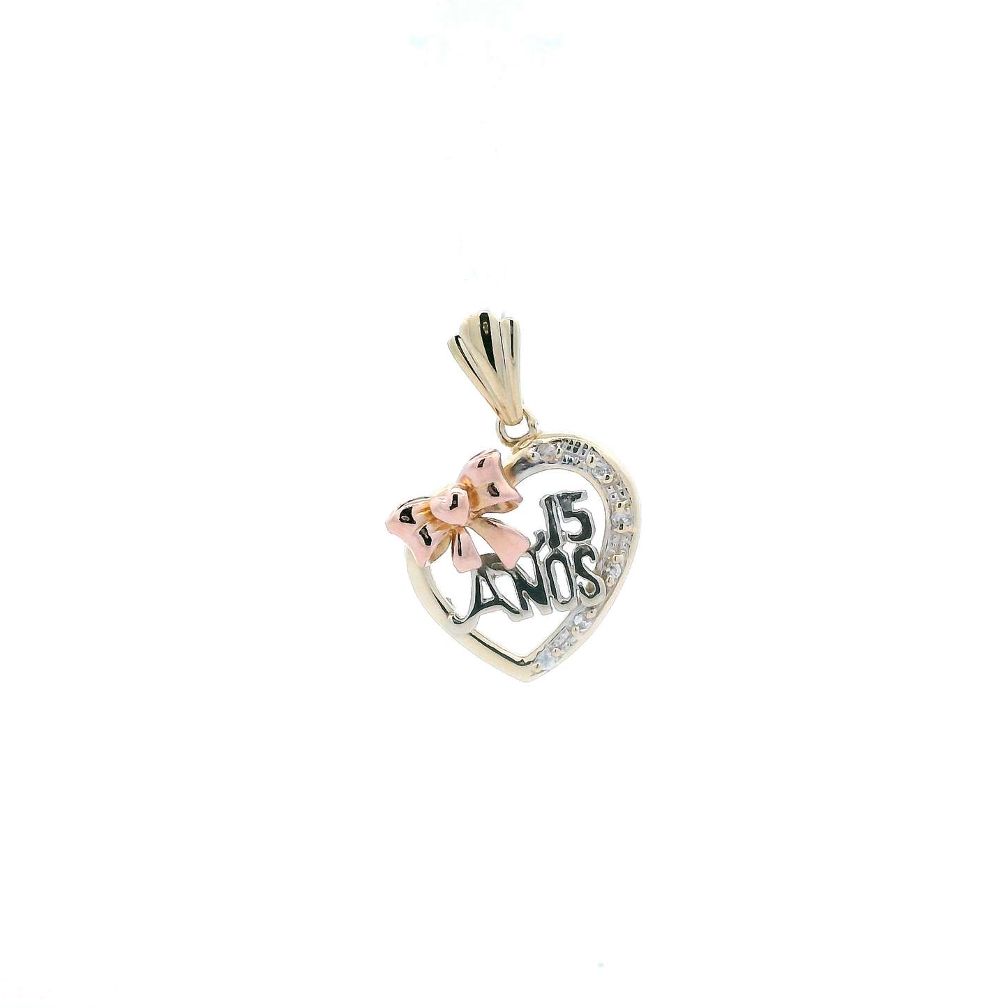 14 Tri Color Gold "15 Anos" Heart Pendant