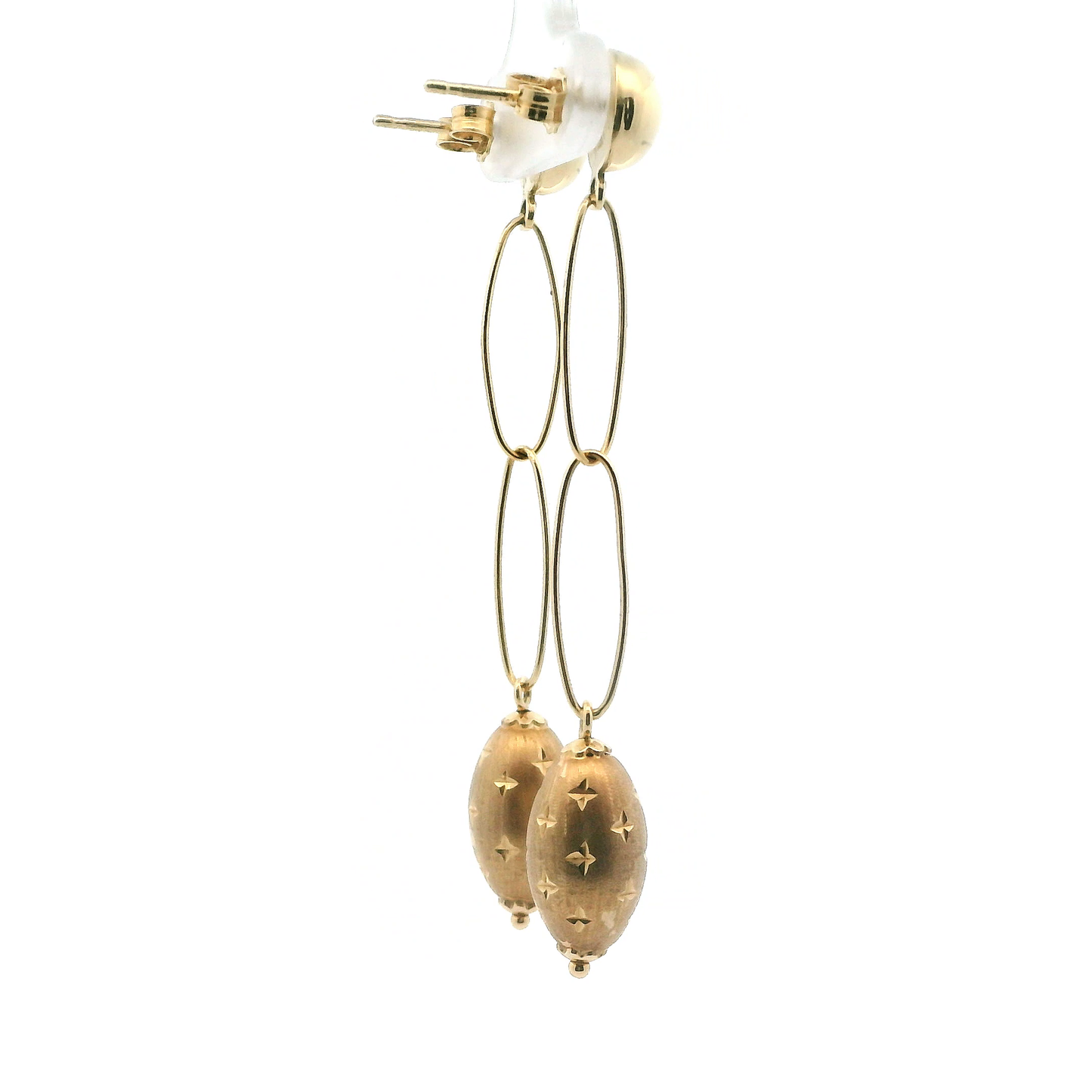 14K Yellow Gold DC Sphere & Double Oval Link Dangle Earrings