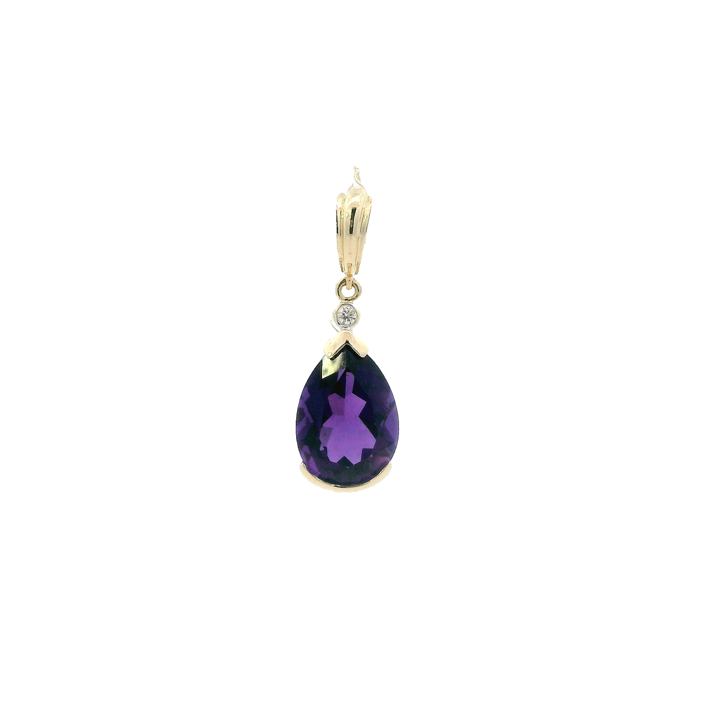 14K Yellow Gold Amethyst & Diamond Pendant - 0.03ct