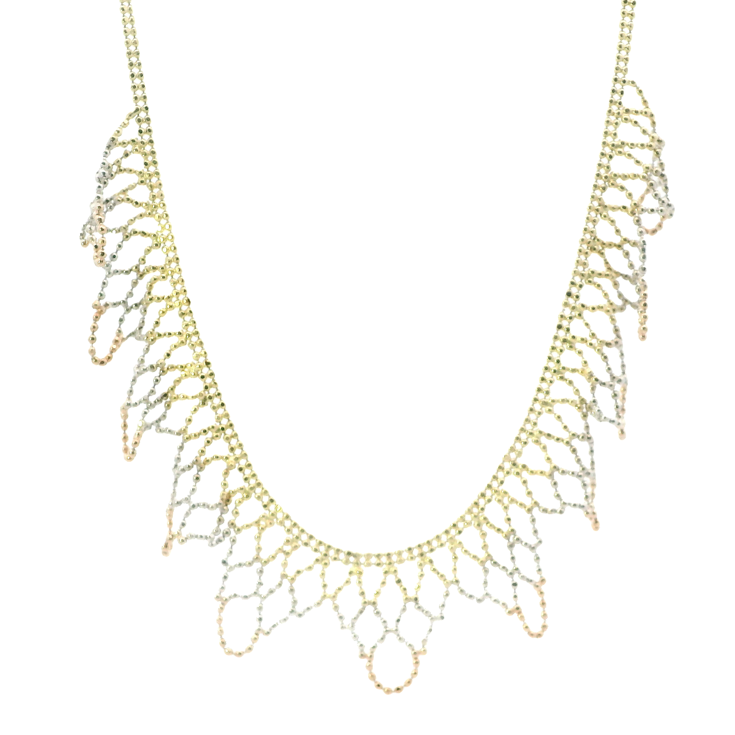 14K Tri Color Gold 16" Beaded Dangle Necklace