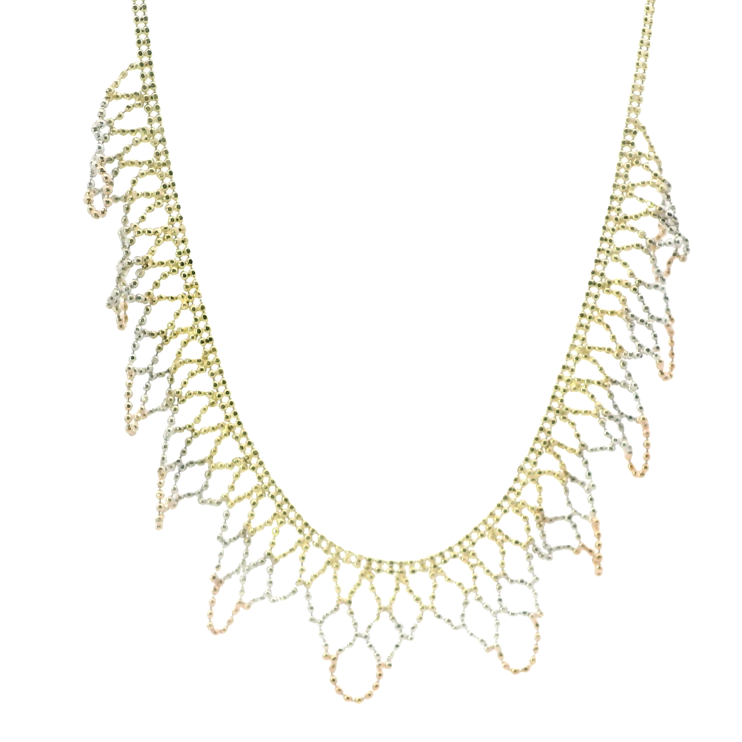 14K Tri Color Gold 16" Beaded Dangle Necklace