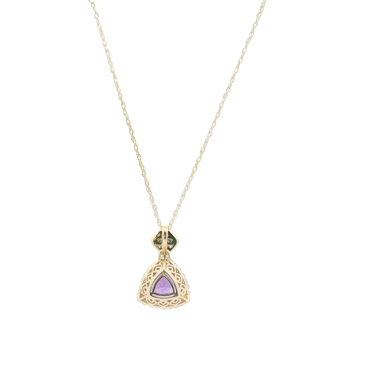 14K Yellow Gold Tril Amethyst Diamond Pendant & 18" Rope Chain