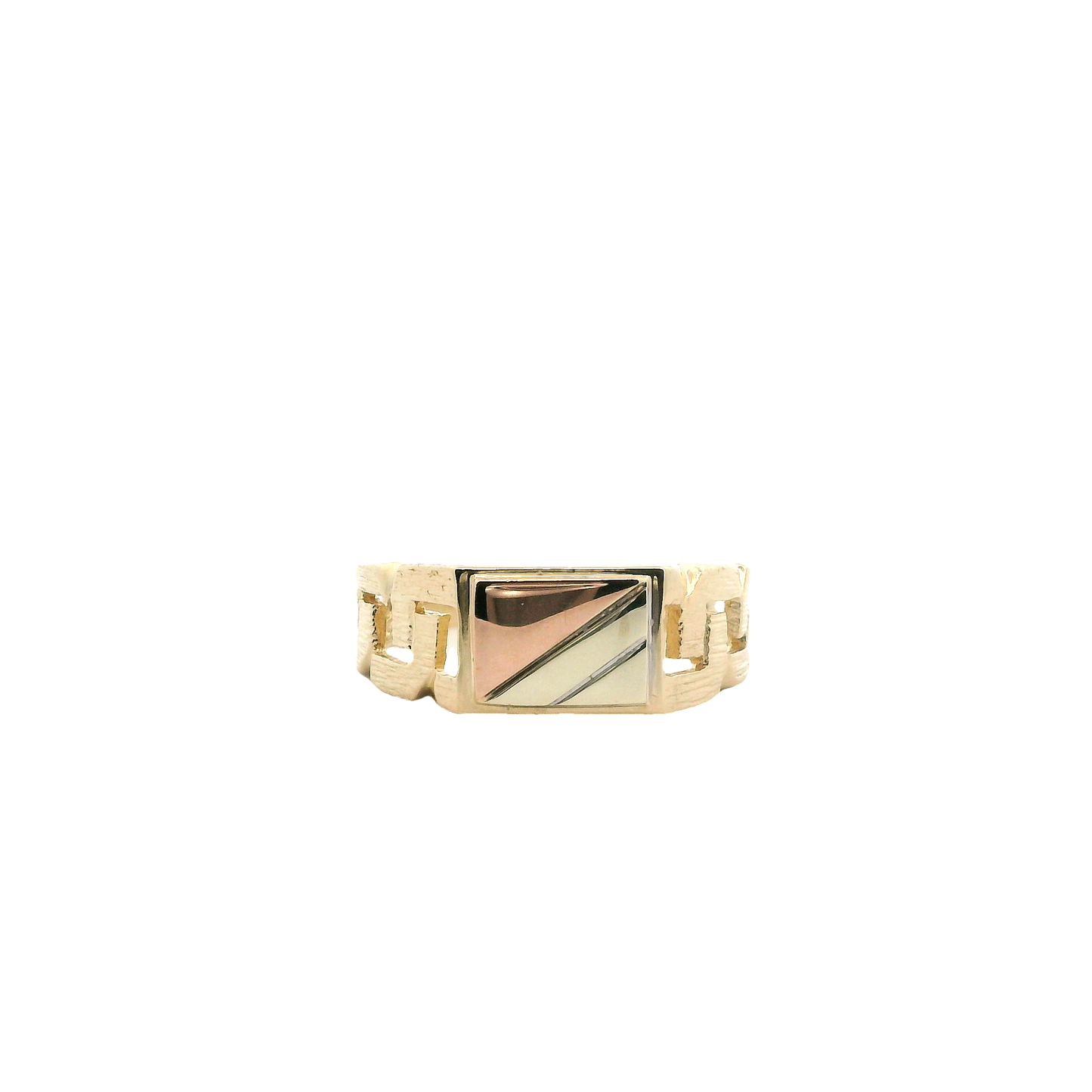 14K Tri Color Gold Rectangle Mens Curb Ring