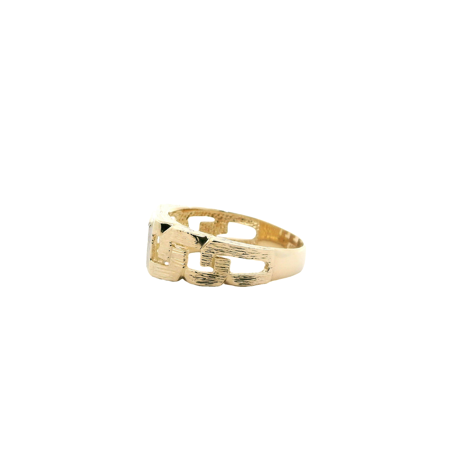 14K Tri Color Gold Rectangle Mens Curb Ring