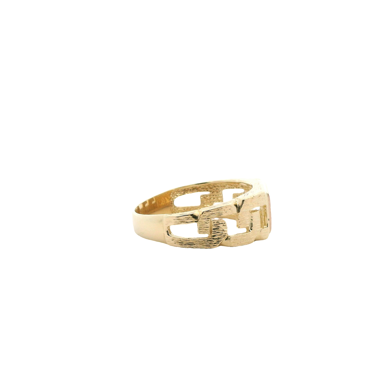 14K Tri Color Gold Rectangle Mens Curb Ring
