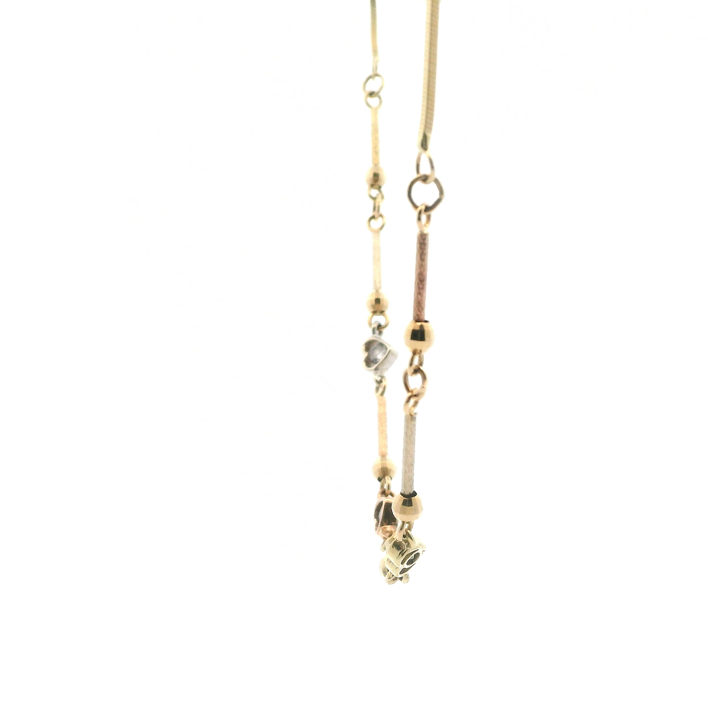 14K Tri Color Gold Hearts & Beads & Bars Designs Necklace