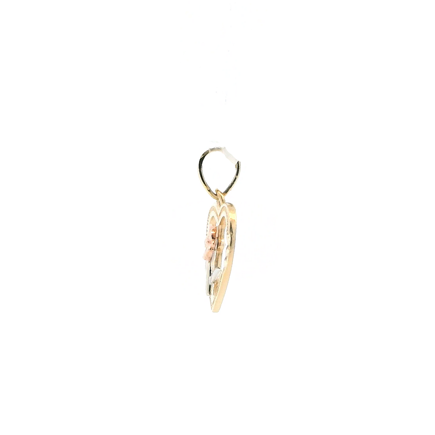14K Tri Color Rose In Heart Pendant