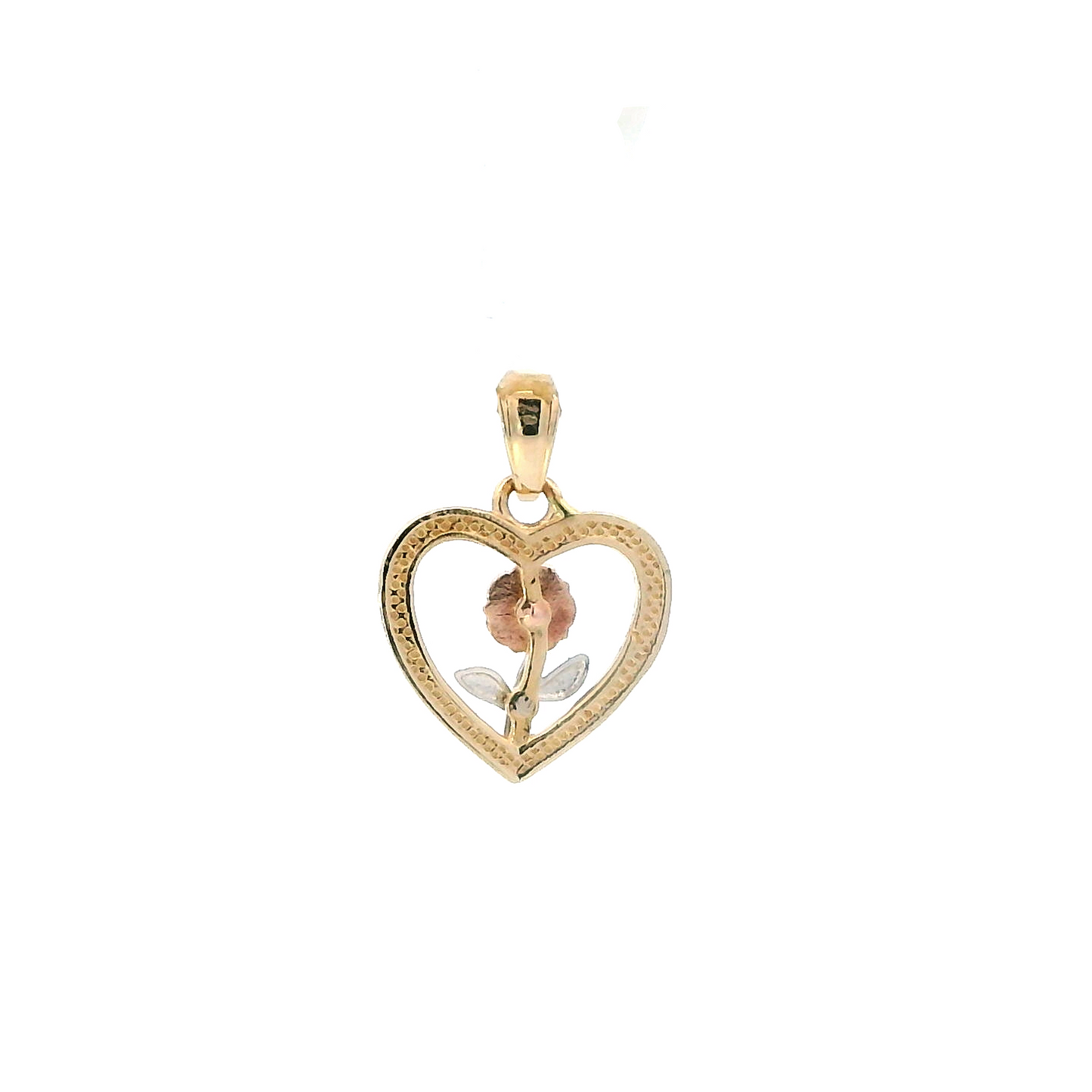 14K Tri Color Rose In Heart Pendant