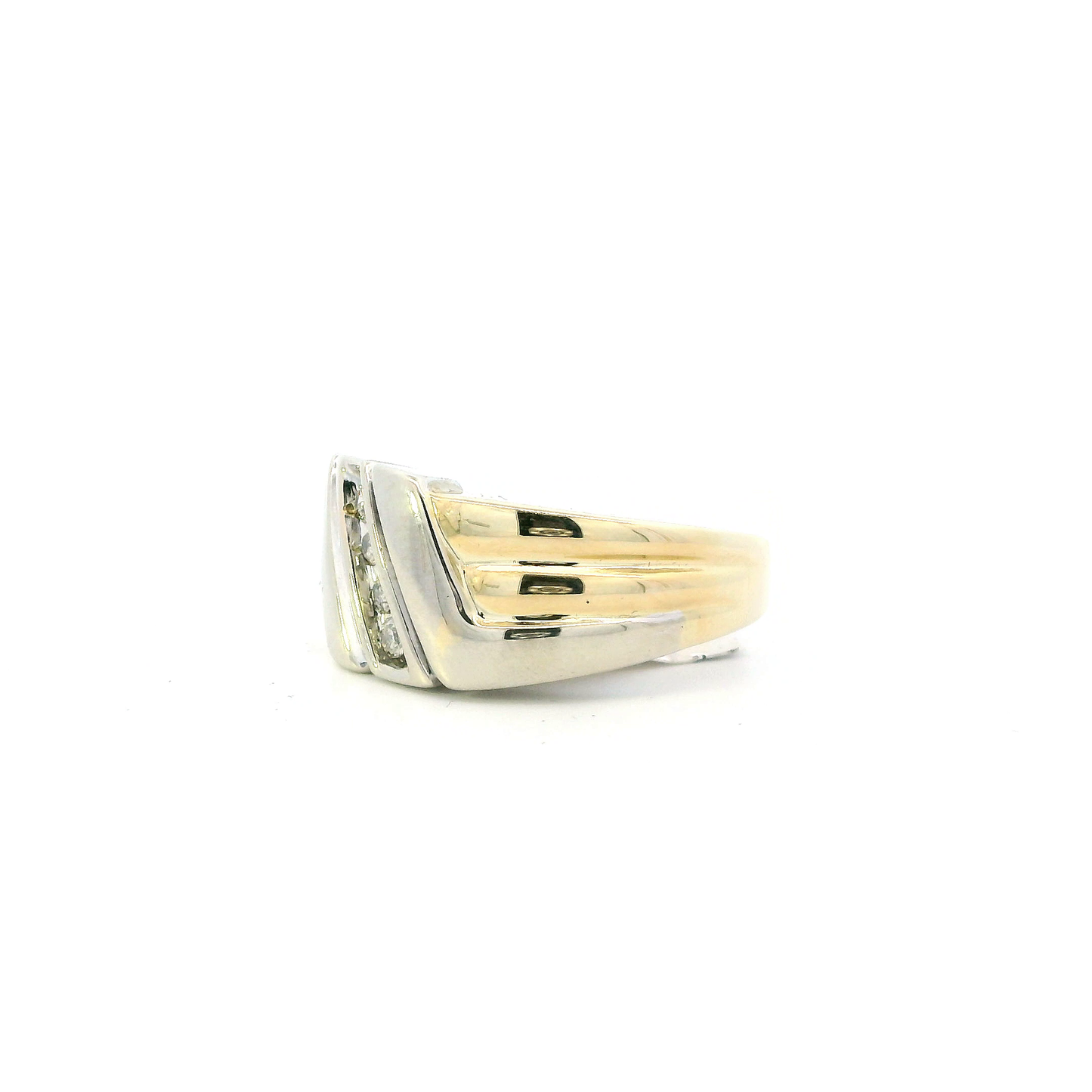 10K Yellow & White Gold Diamond Mens Ring - 0.18ct